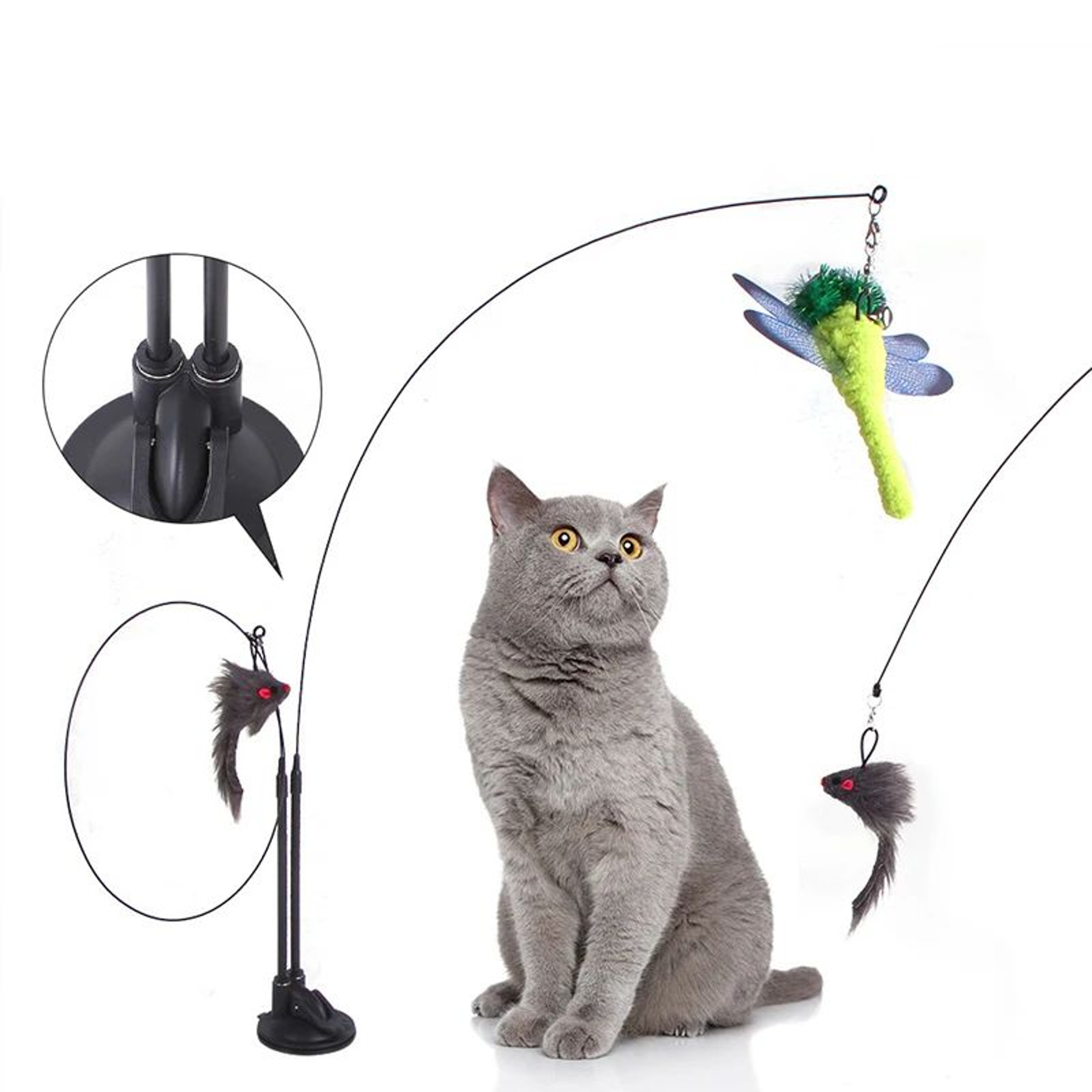Interactive Bird Feather Wand Cat Toy With Suction Cup And Bell Teaser 0