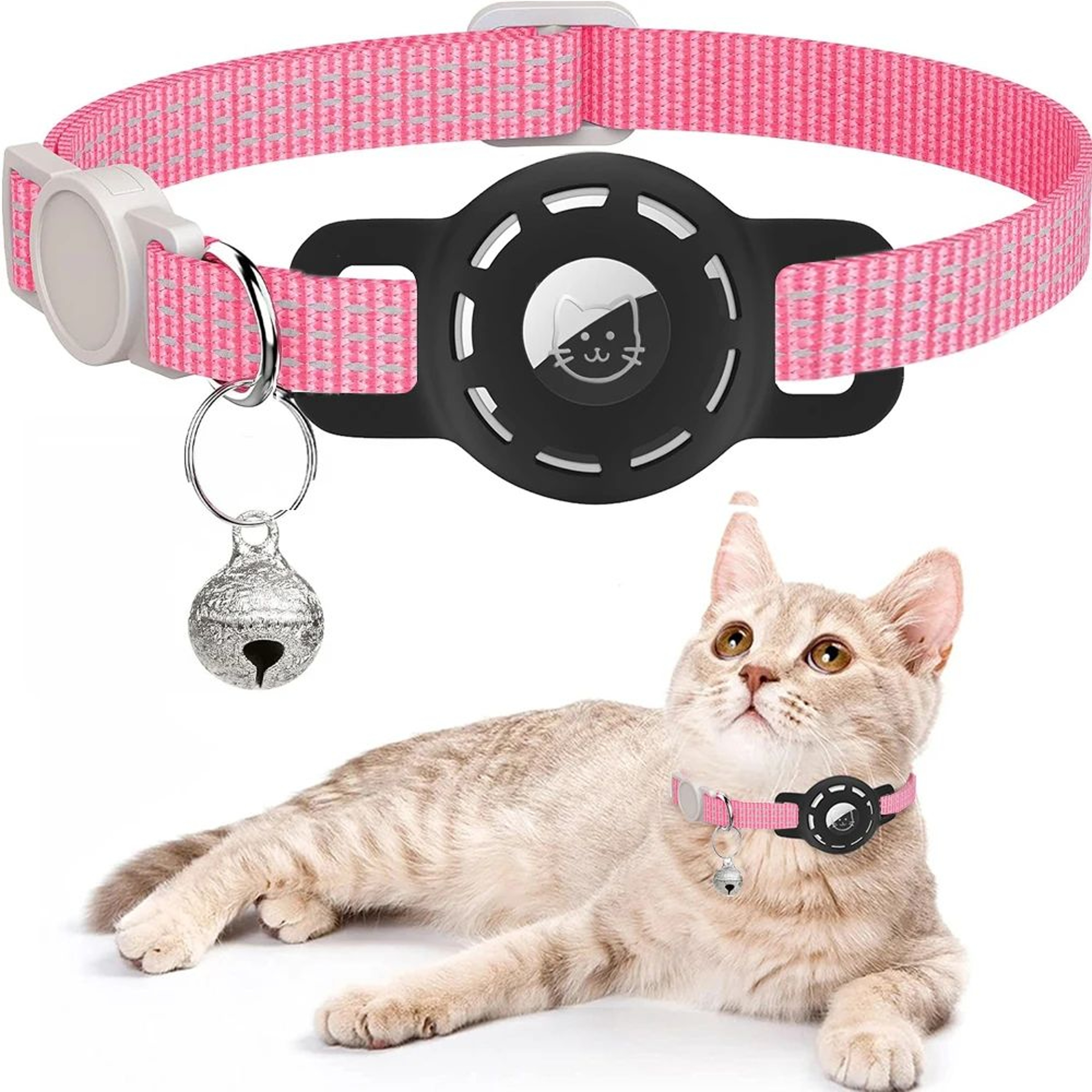 Reflective Breakaway AirTag Pet Collar With Secure Holder  Bell 9