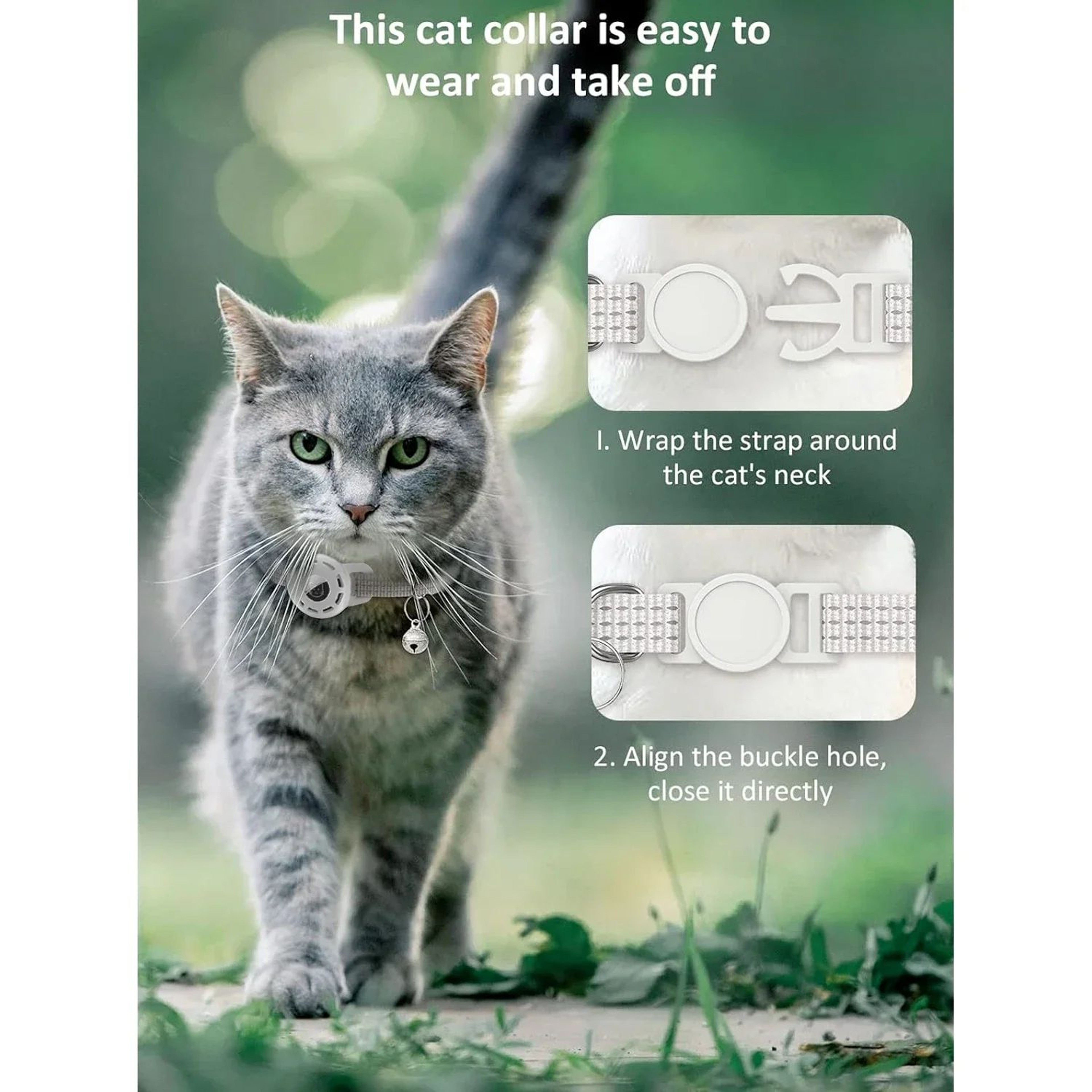 AirTag Cat Tracking Collar With Reflective Breakaway Safety Buckle  Bell 5