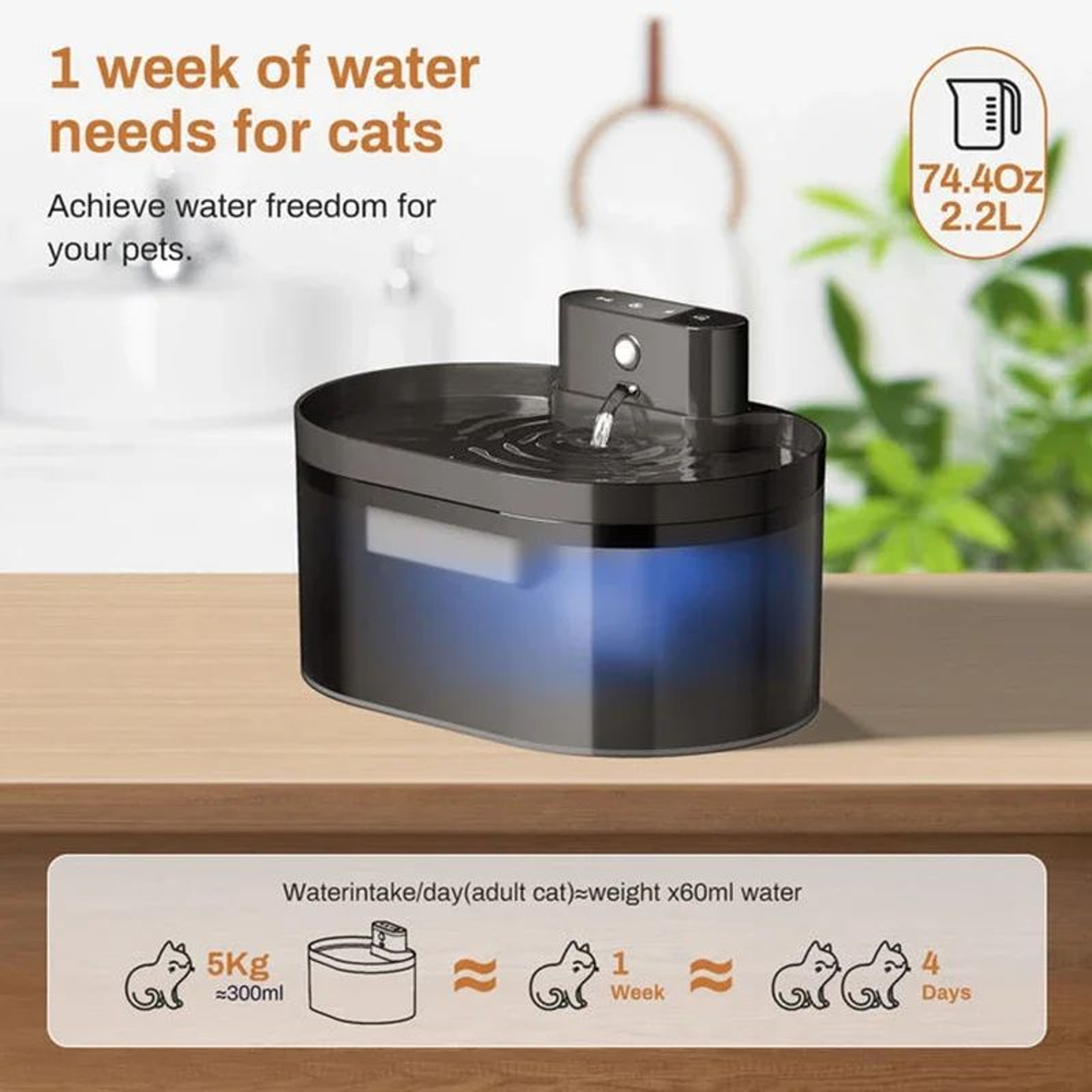 SmartFlow 22L Wireless Cat Water Fountain With Infrared Sensor  Rechargeable Battery 2