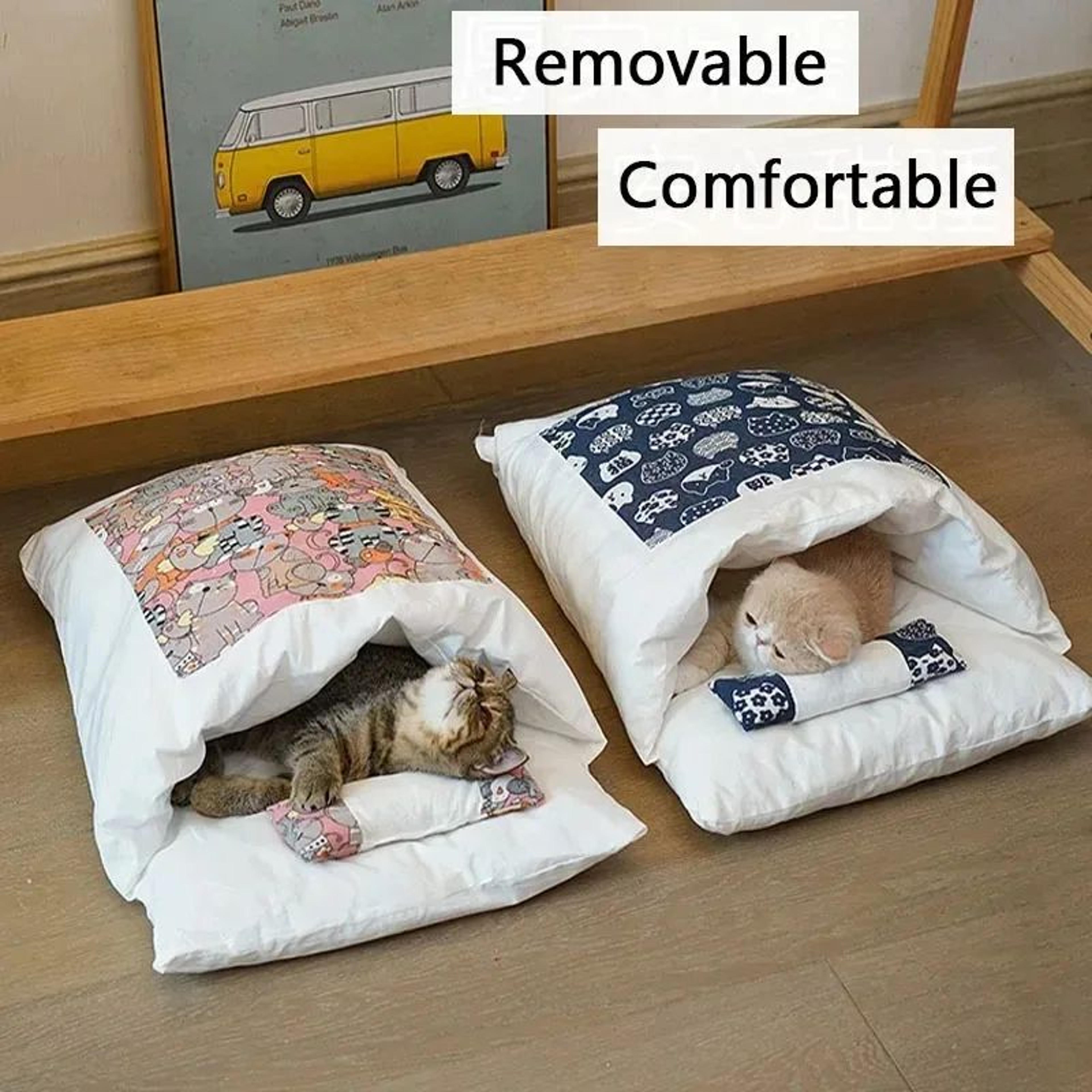 Kawaii Cozy Cat Bed Cave With Removable Cushion 0