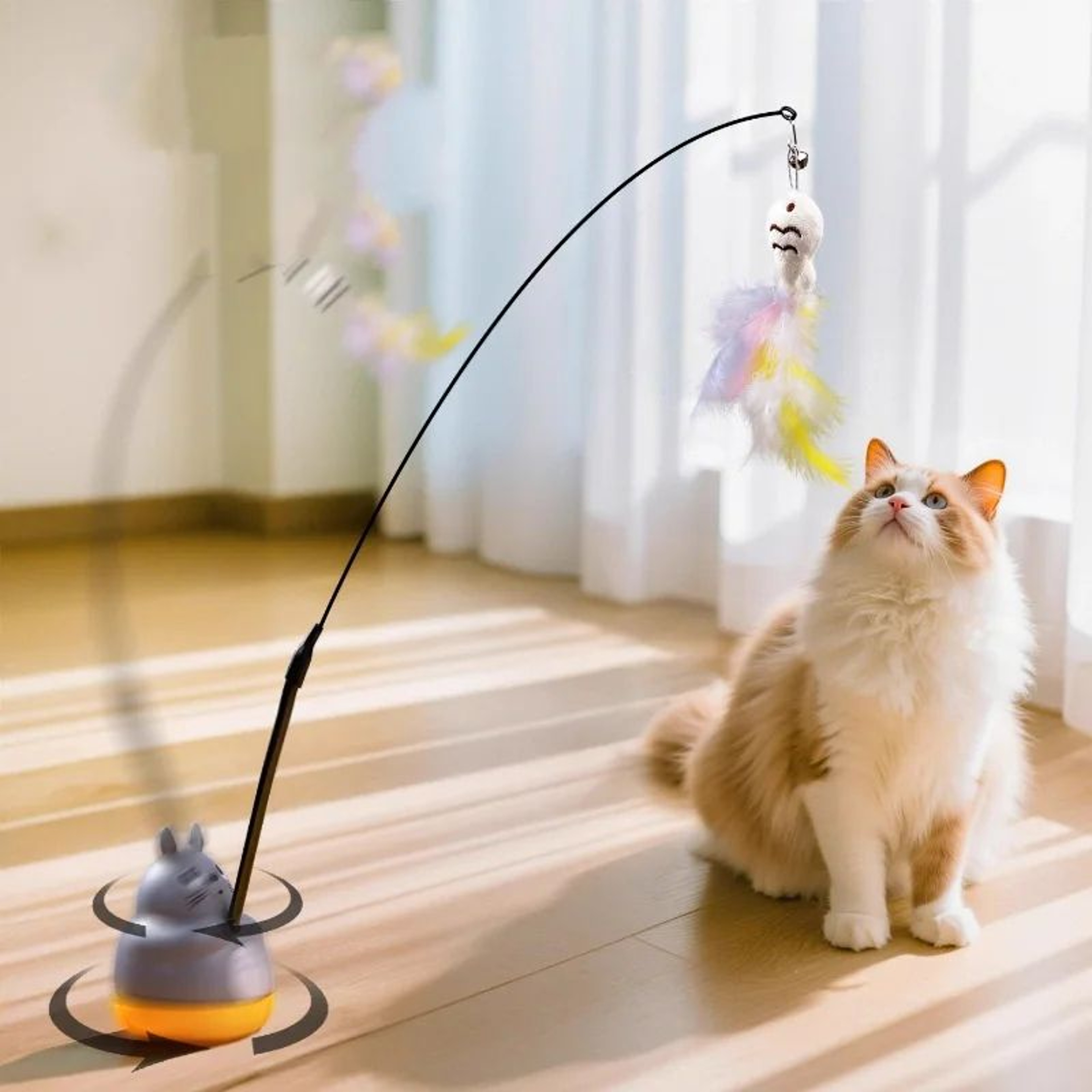 PouncePlay Interactive Cat Toy Feather Wand 2