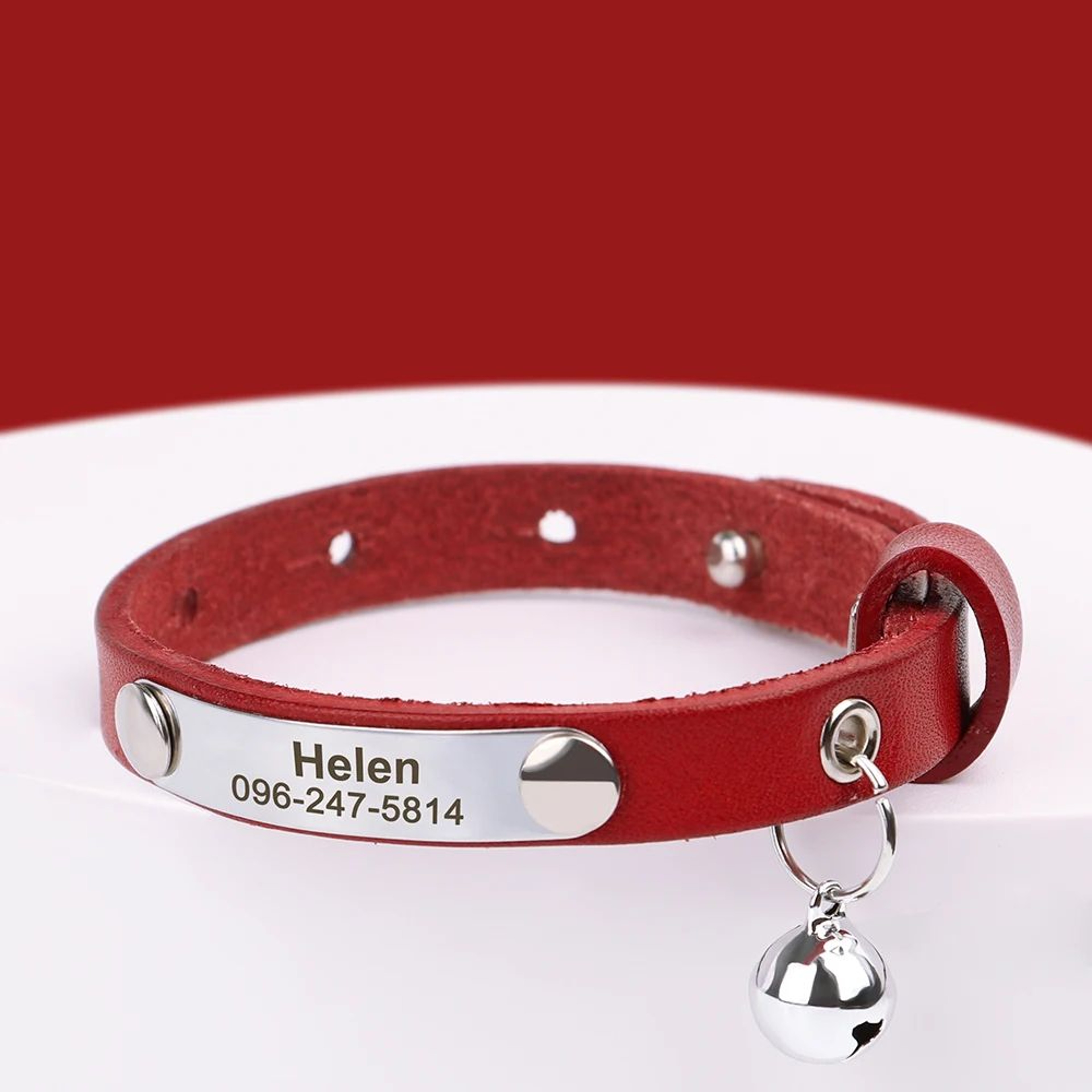 Personalized Engraved Leather Cat Collar With Bell  Adjustable Custom ID Collar For Cats  Kittens 1