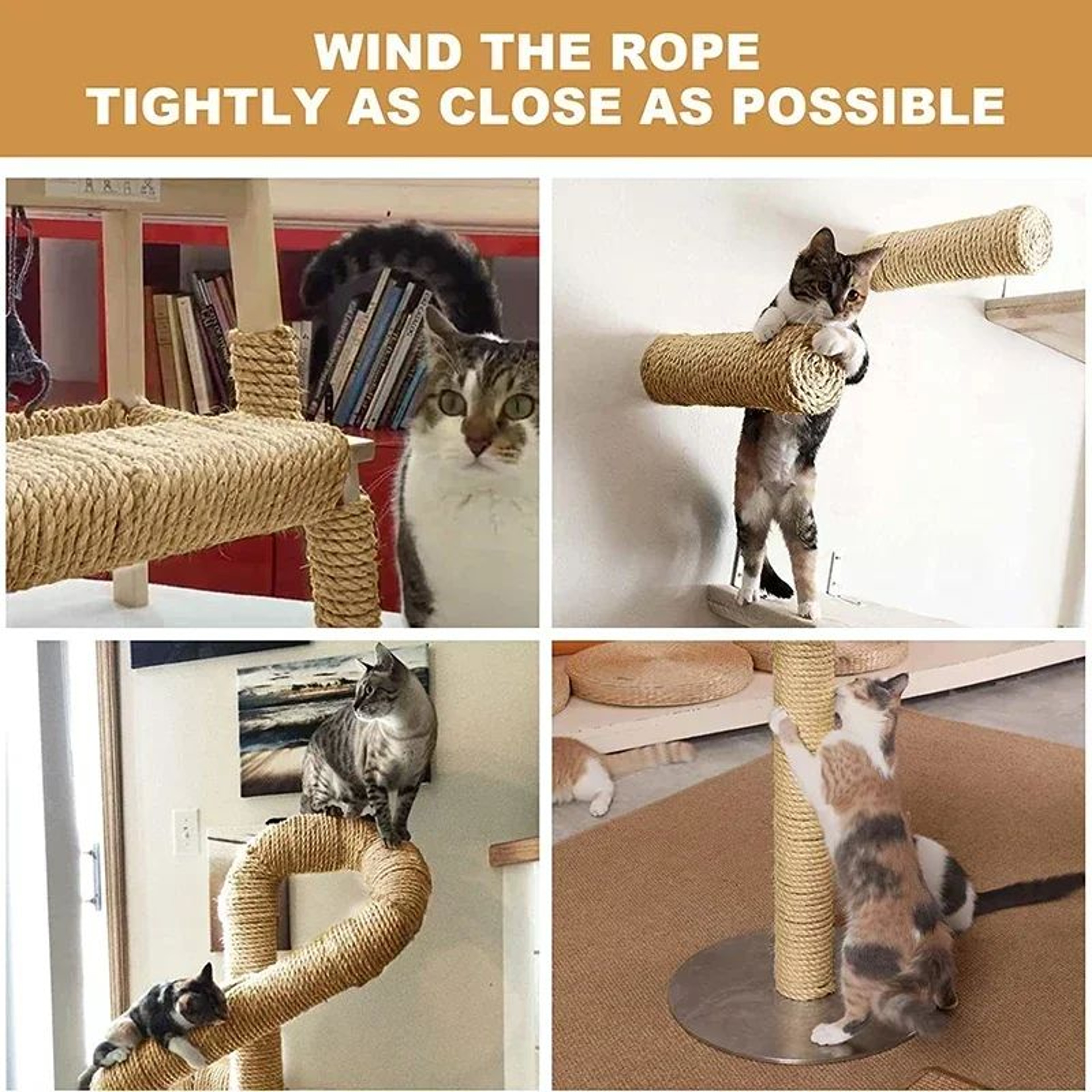 6mm Natural Sisal Cat Scratcher Replacement Rope For Cat Trees  DIY Scratch Posts 3