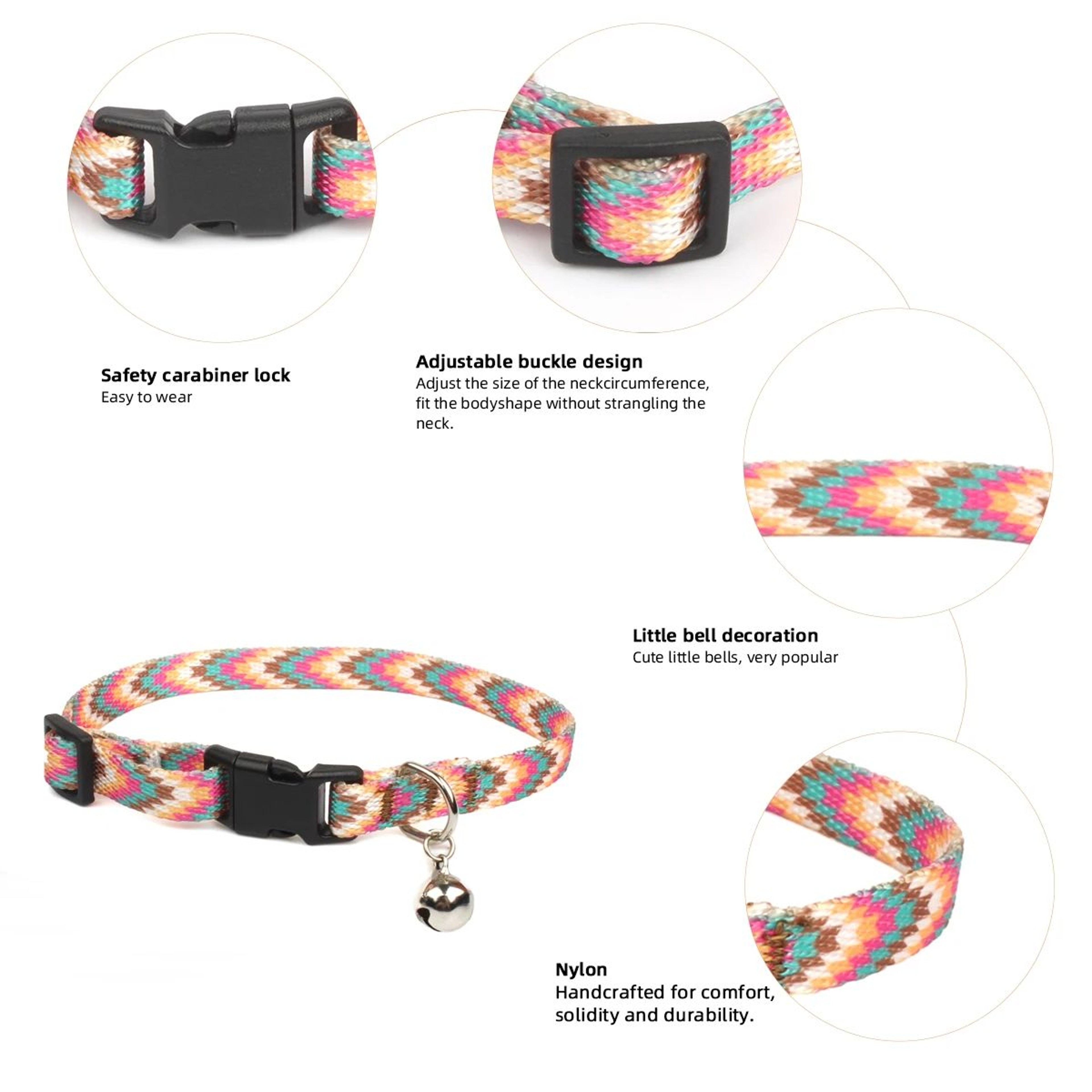 Colorful Geometric Adjustable Cat Collar With Bell 5