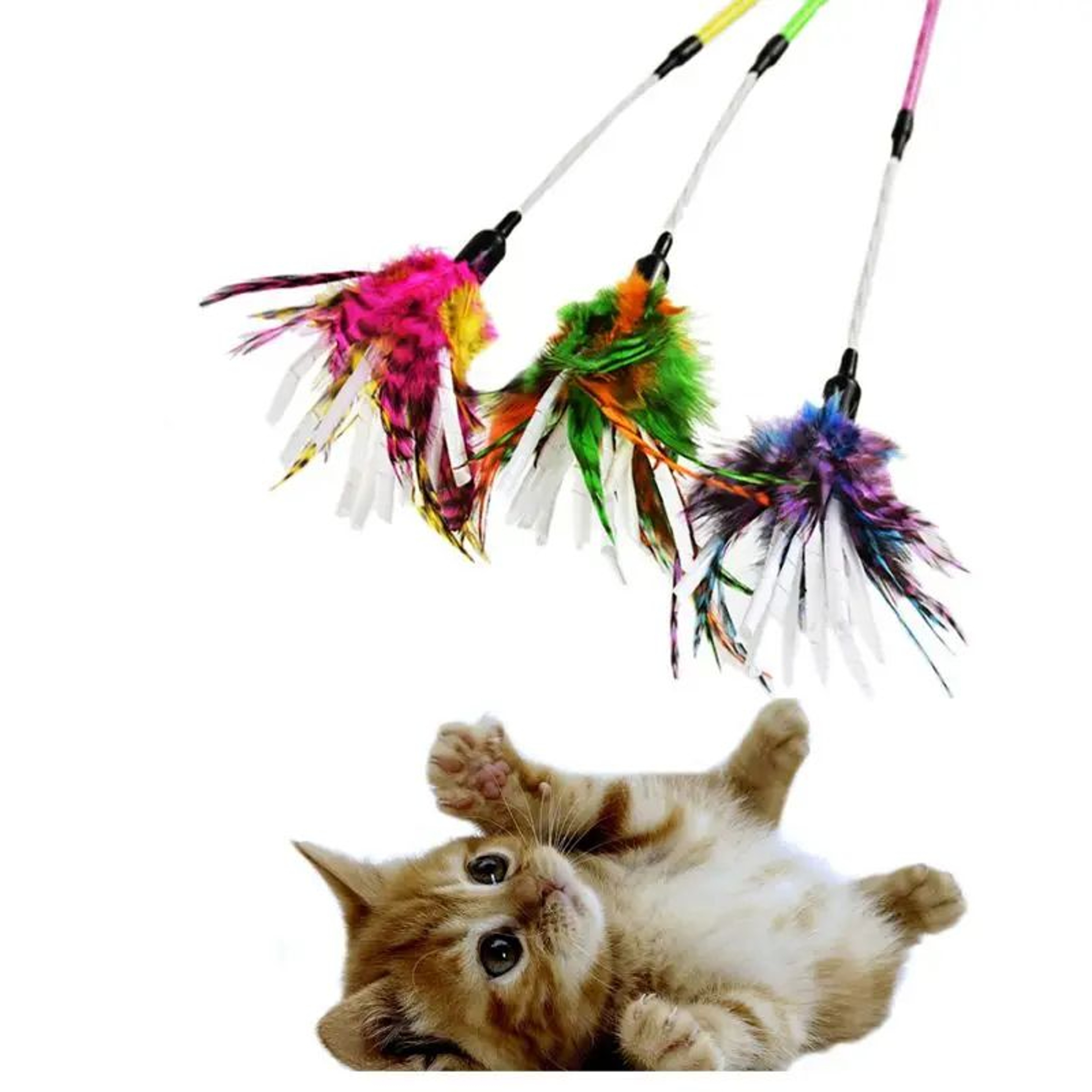 Spiral Feather Cat Teaser Wand For Interactive Kitten Play 0