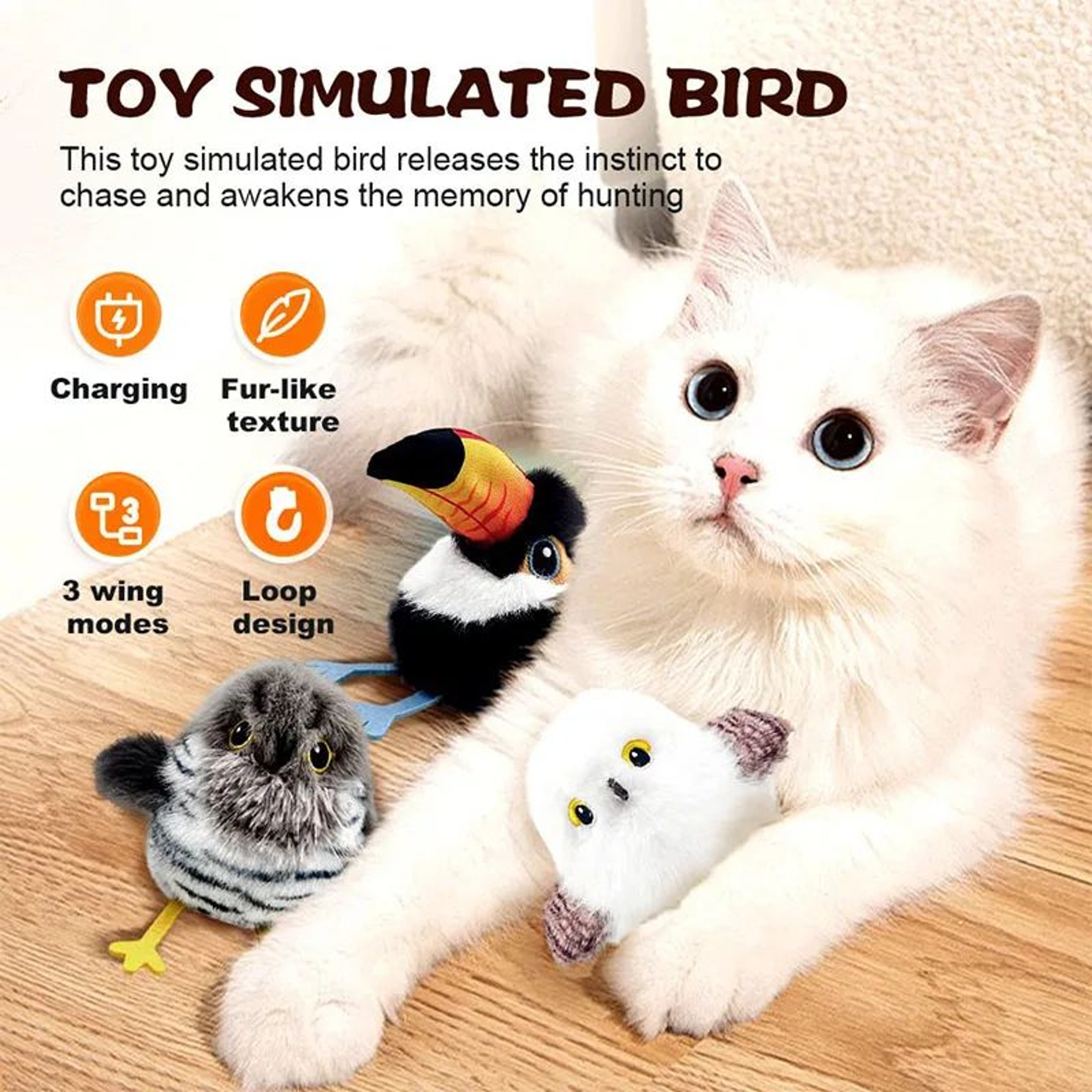 FlappyBird Interactive Cat Toy  USB Rechargeable Chirping Bird For Indoor Cats 1