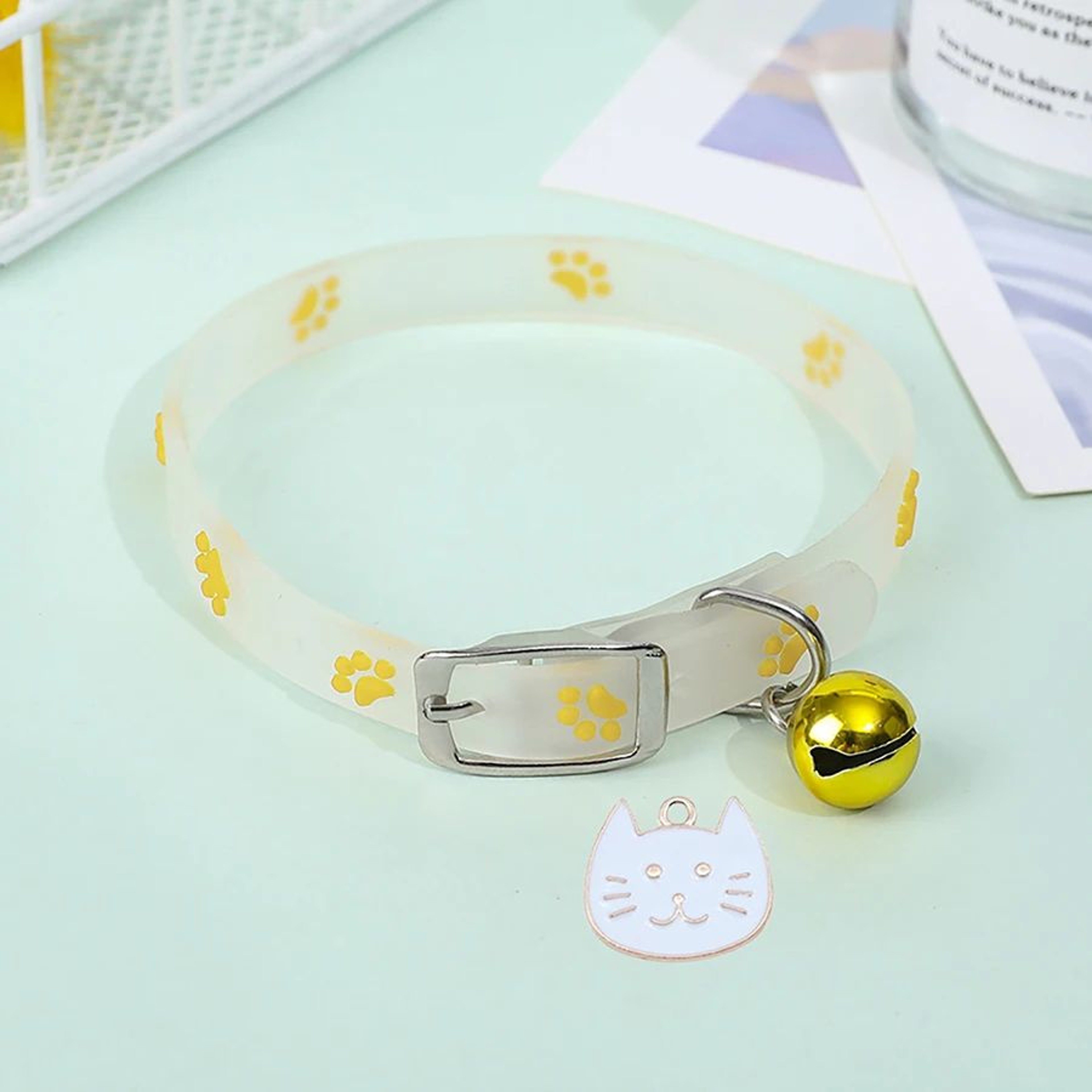 GlowPaw Adjustable Luminous Cat Collar With Bell  Footprint Charm 9