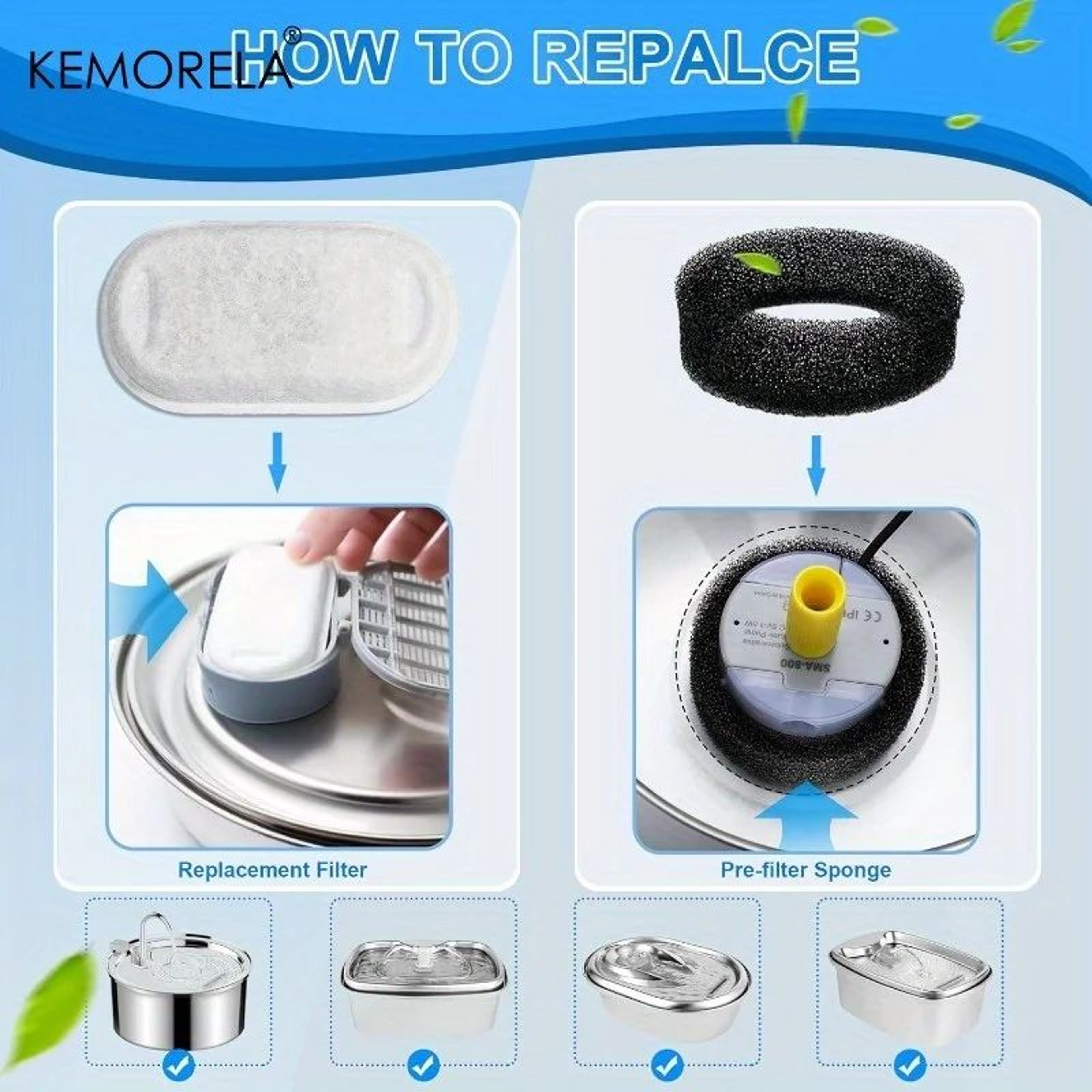 20PCS Cat Water Fountain Activated Carbon Sponge Filter Refills 3