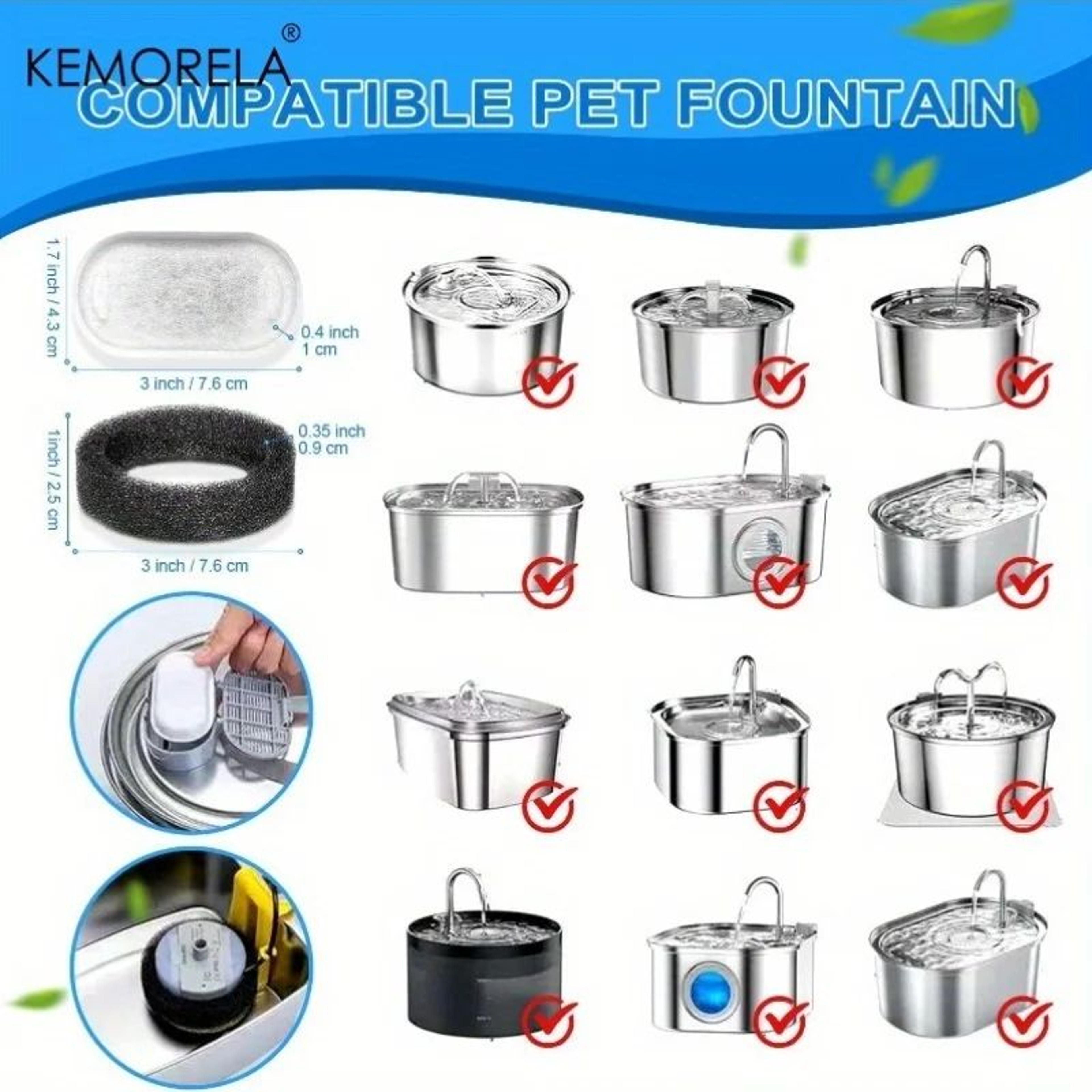 20PCS Cat Water Fountain Activated Carbon Sponge Filter Refills 5