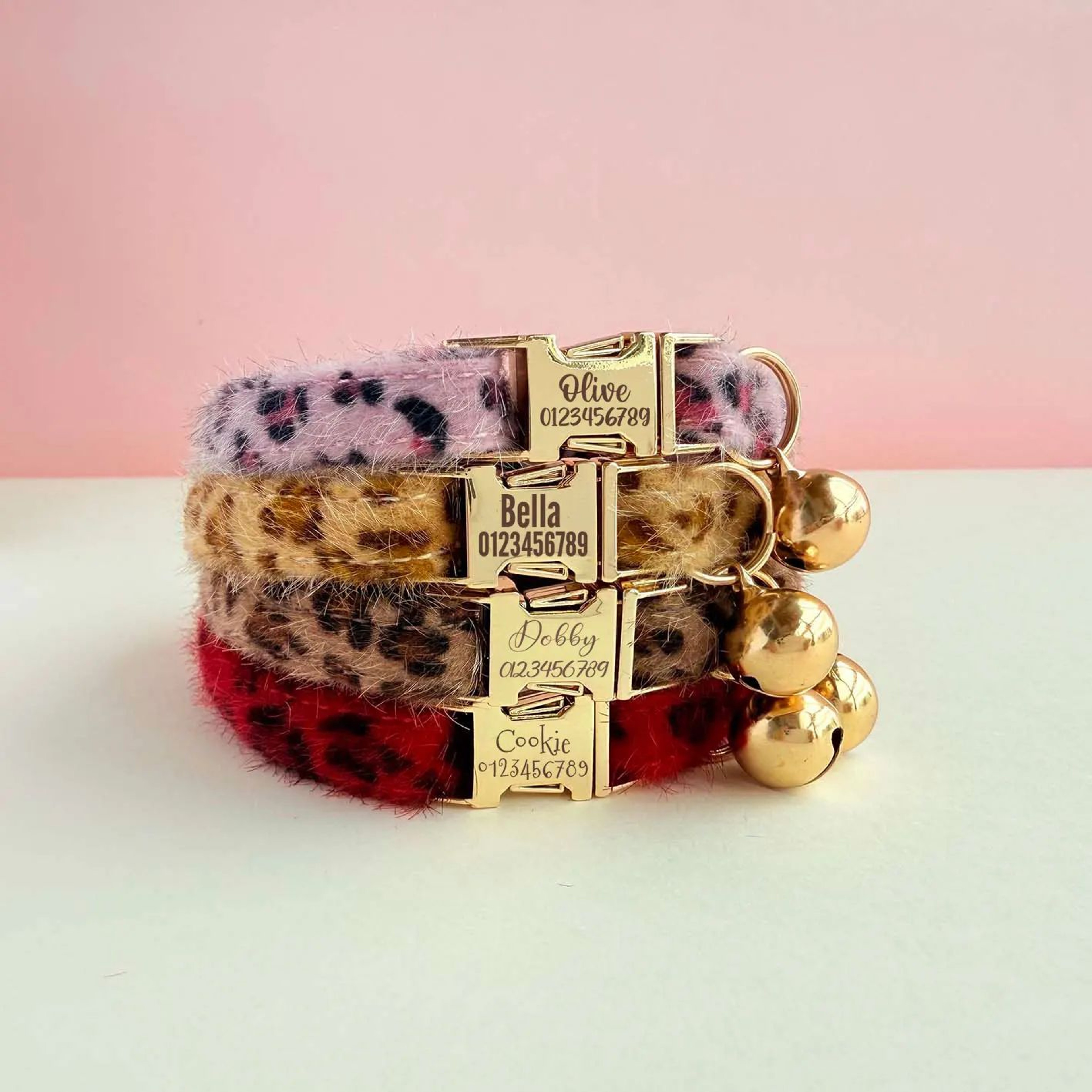 Personalized Leopard Print Cat Collar With Bell  Custom Plush Adjustable Kitten ID Collar 2