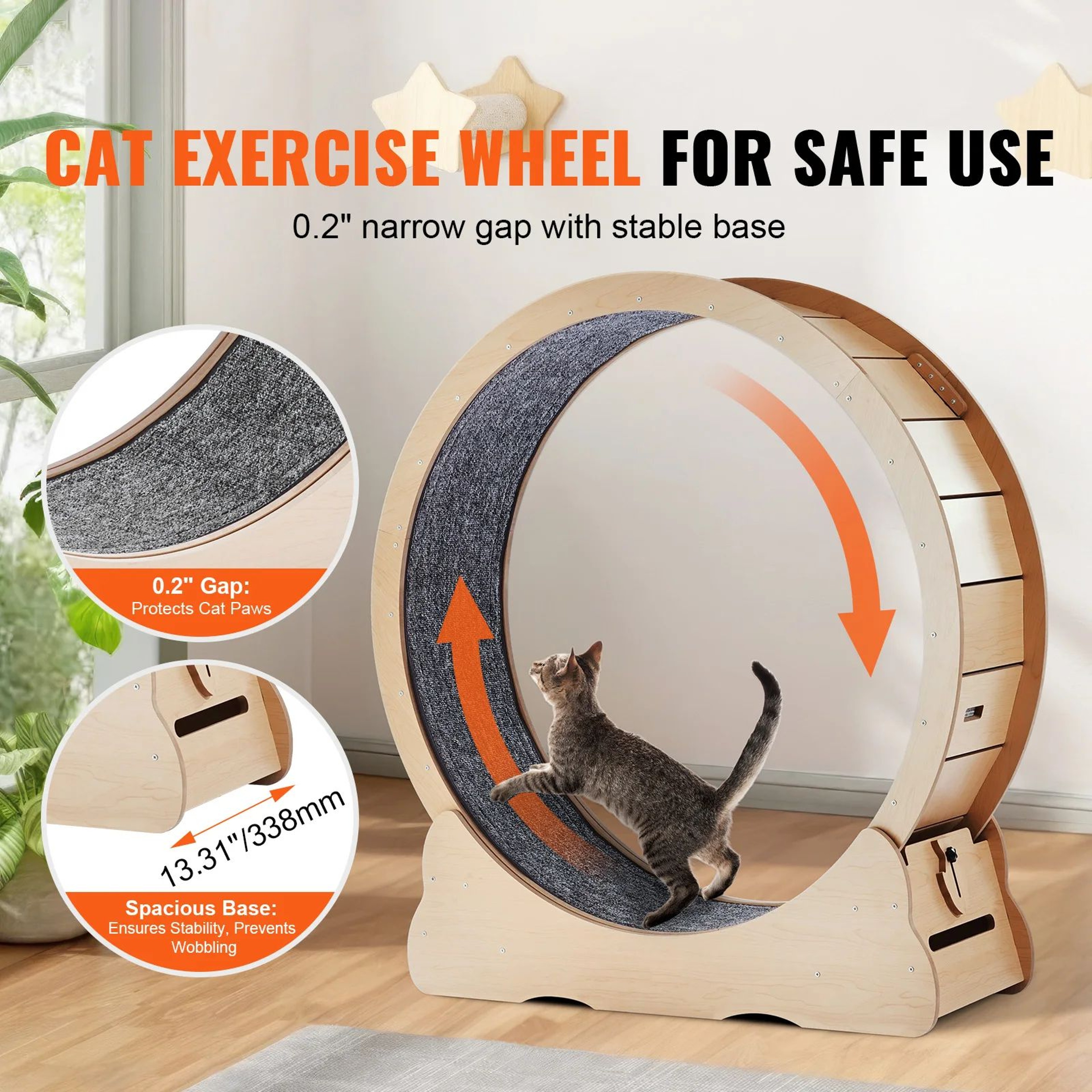 Wooden Cat Exercise Wheel  Silent Indoor Cat Treadmill With Detachable Carpet 5