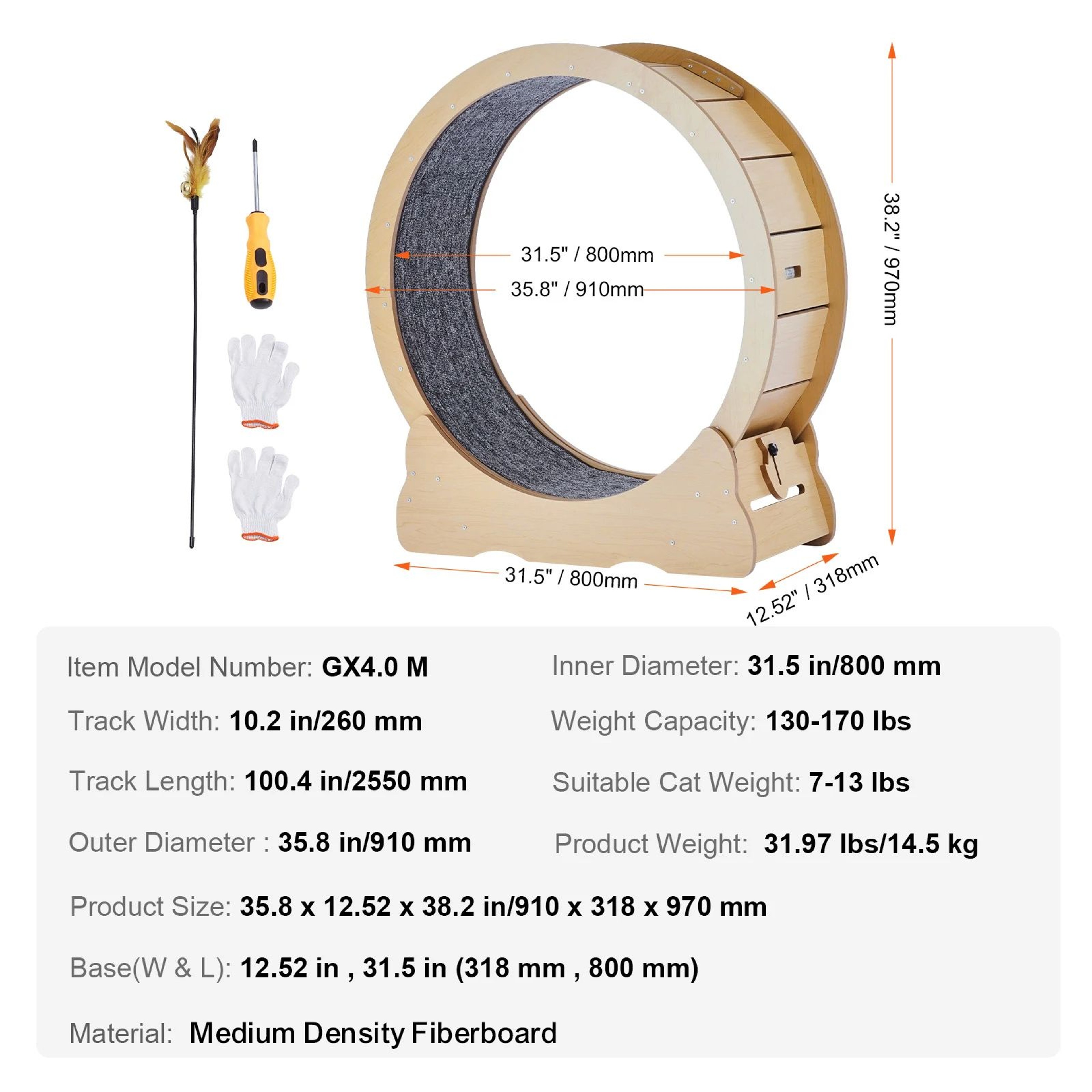 Wooden Cat Exercise Wheel  Silent Indoor Cat Treadmill With Detachable Carpet 8