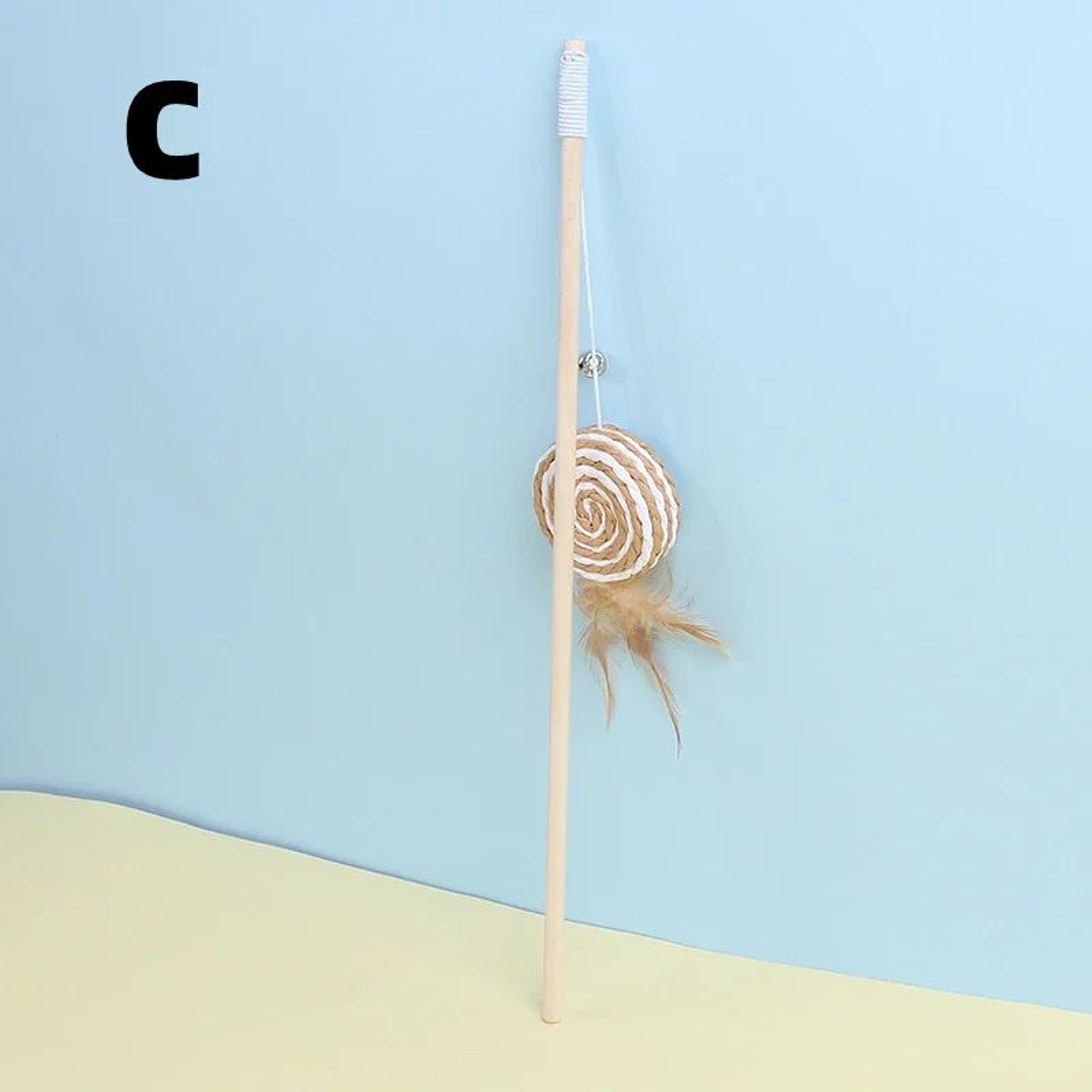 Interactive Feather Bell Cat Wand Toy  Wooden Mouse Teaser Stick For Indoor Cats 7