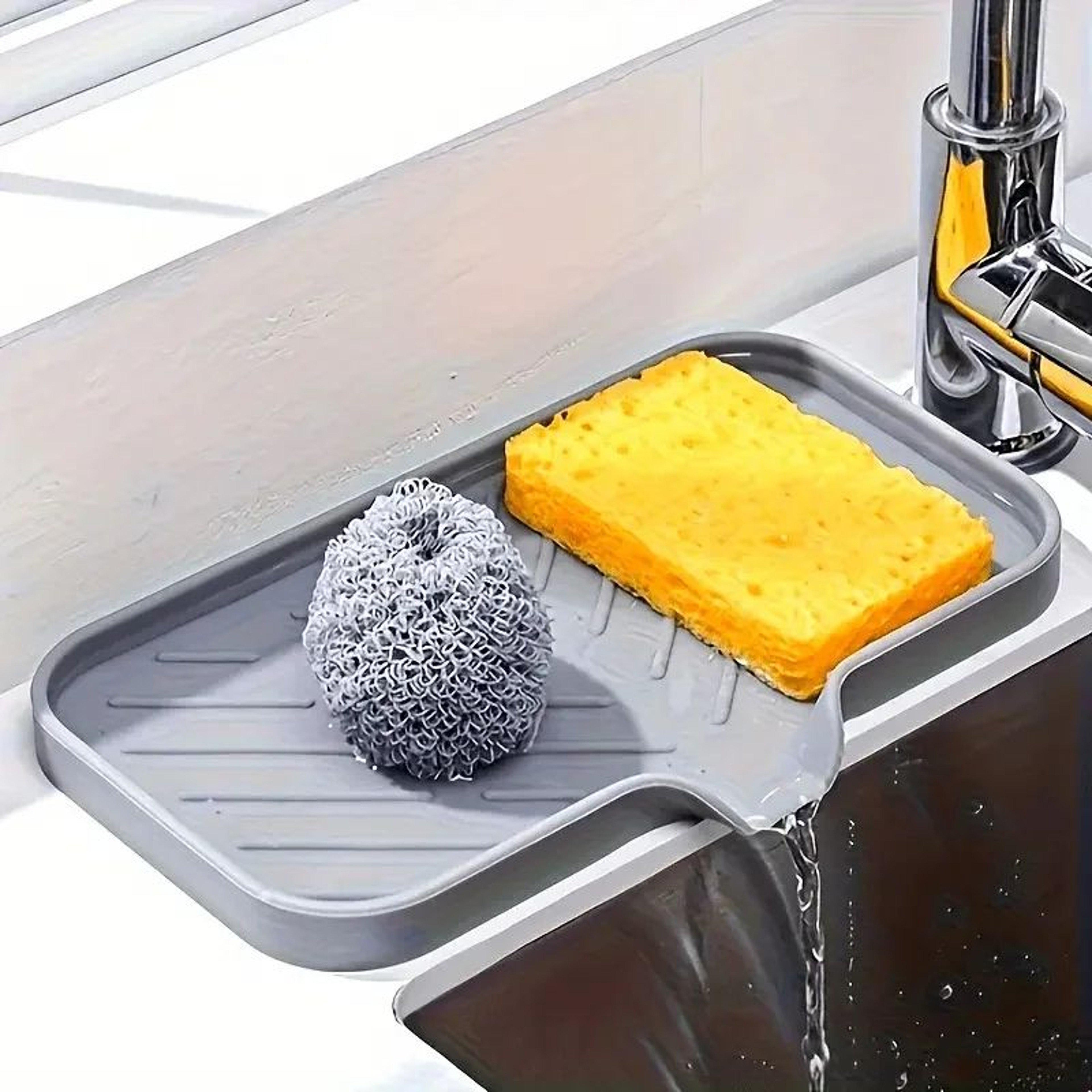 Silicone Kitchen Sink Organizer Tray  Waterproof Soap  Sponge Holder For Clean ClutterFree Counters 0