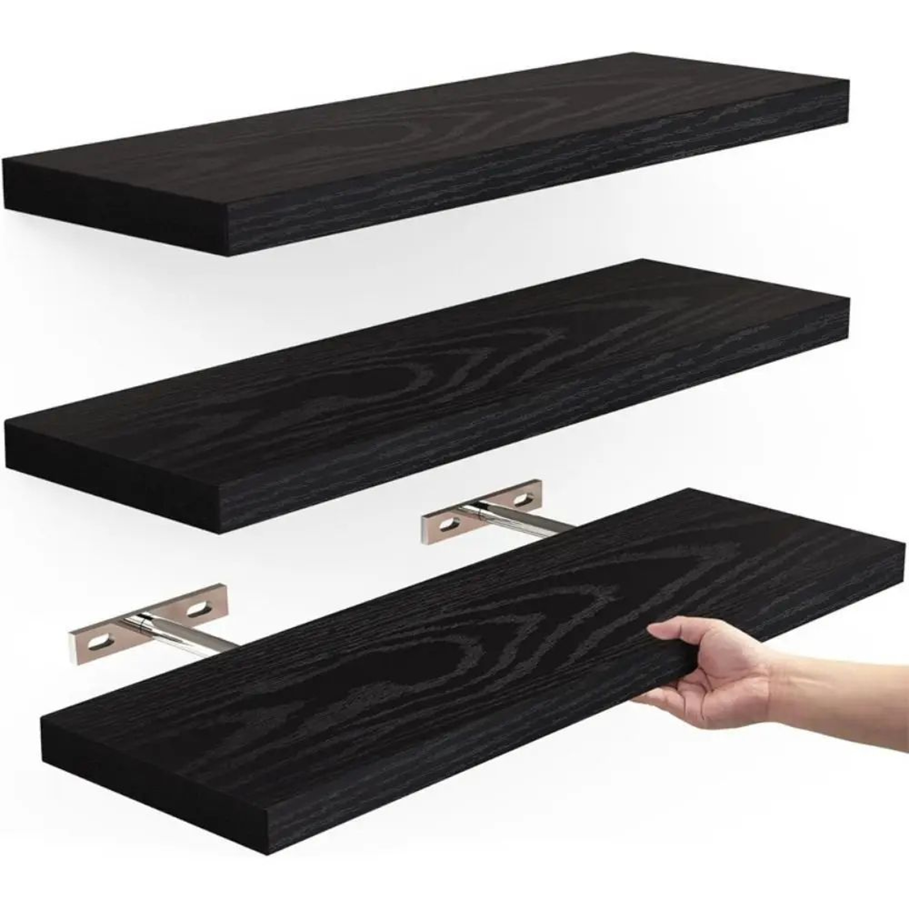 Rustic Wooden Floating Wall Shelf With Hidden Brackets 1