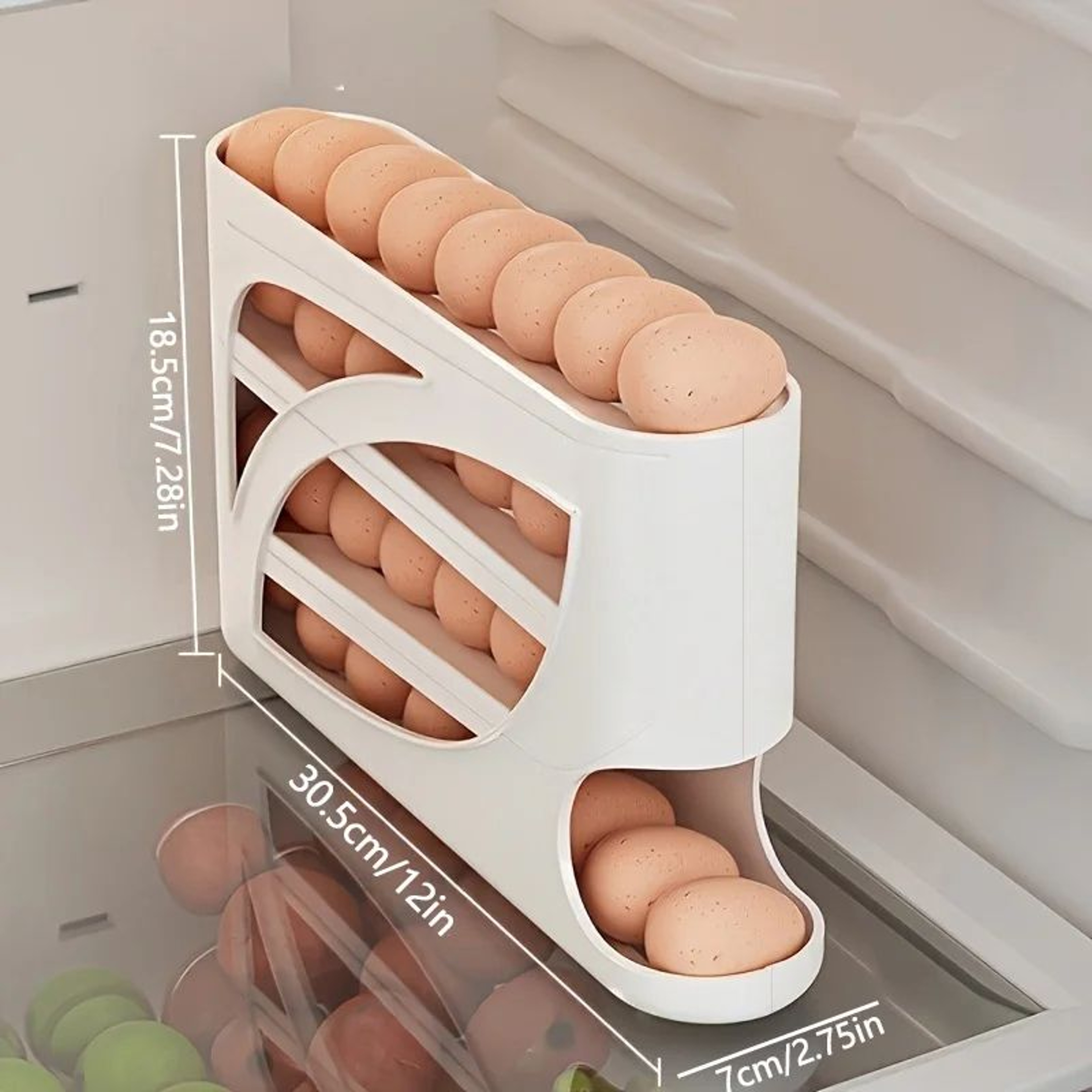 AutoRoll Refrigerator Egg Dispenser Organizer  Large Capacity Egg Storage Rack 6