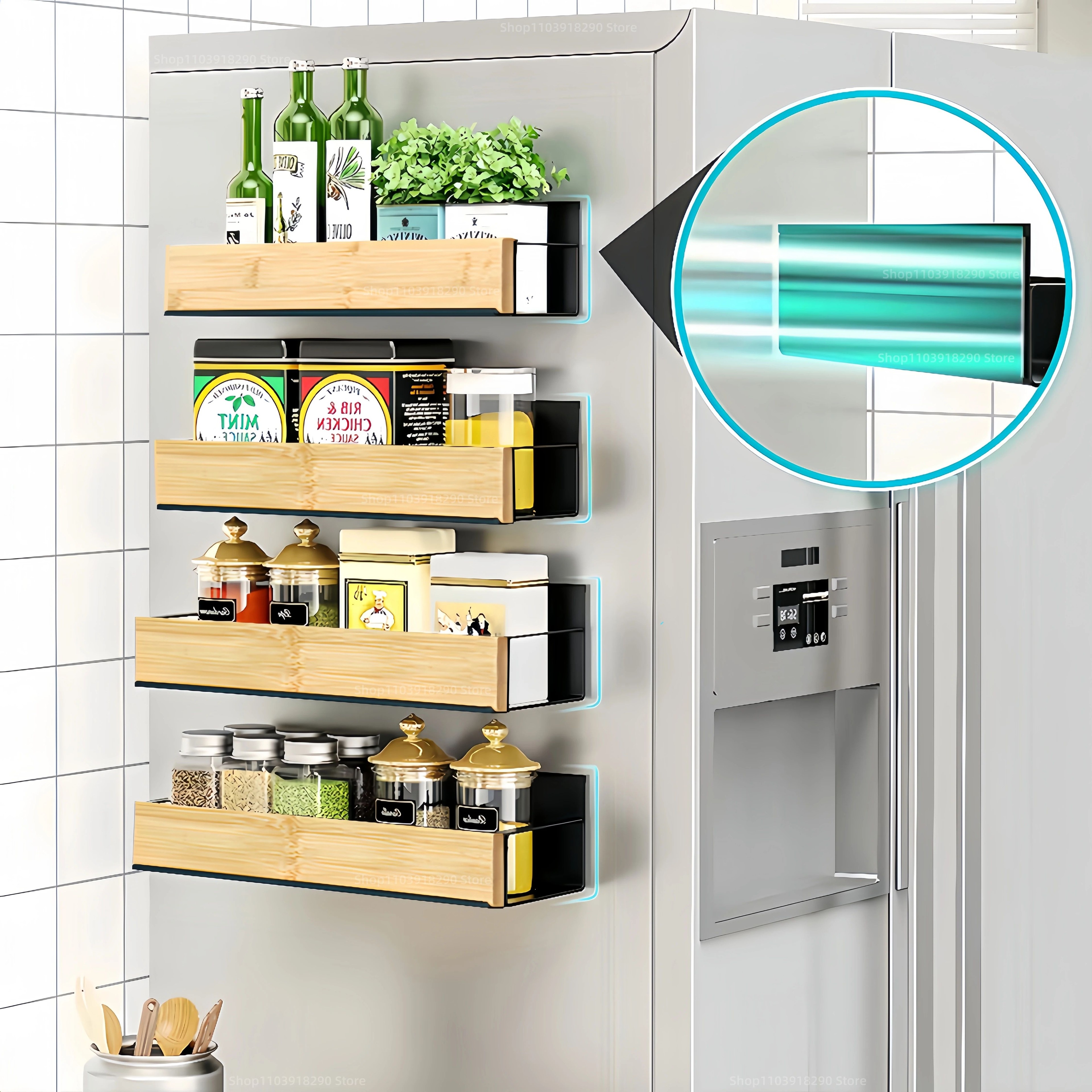 MagniStore Refrigerator Side Shelf  Magnetic Fridge Shelf  Spice Rack Organizer For SpaceSaving Kit 0