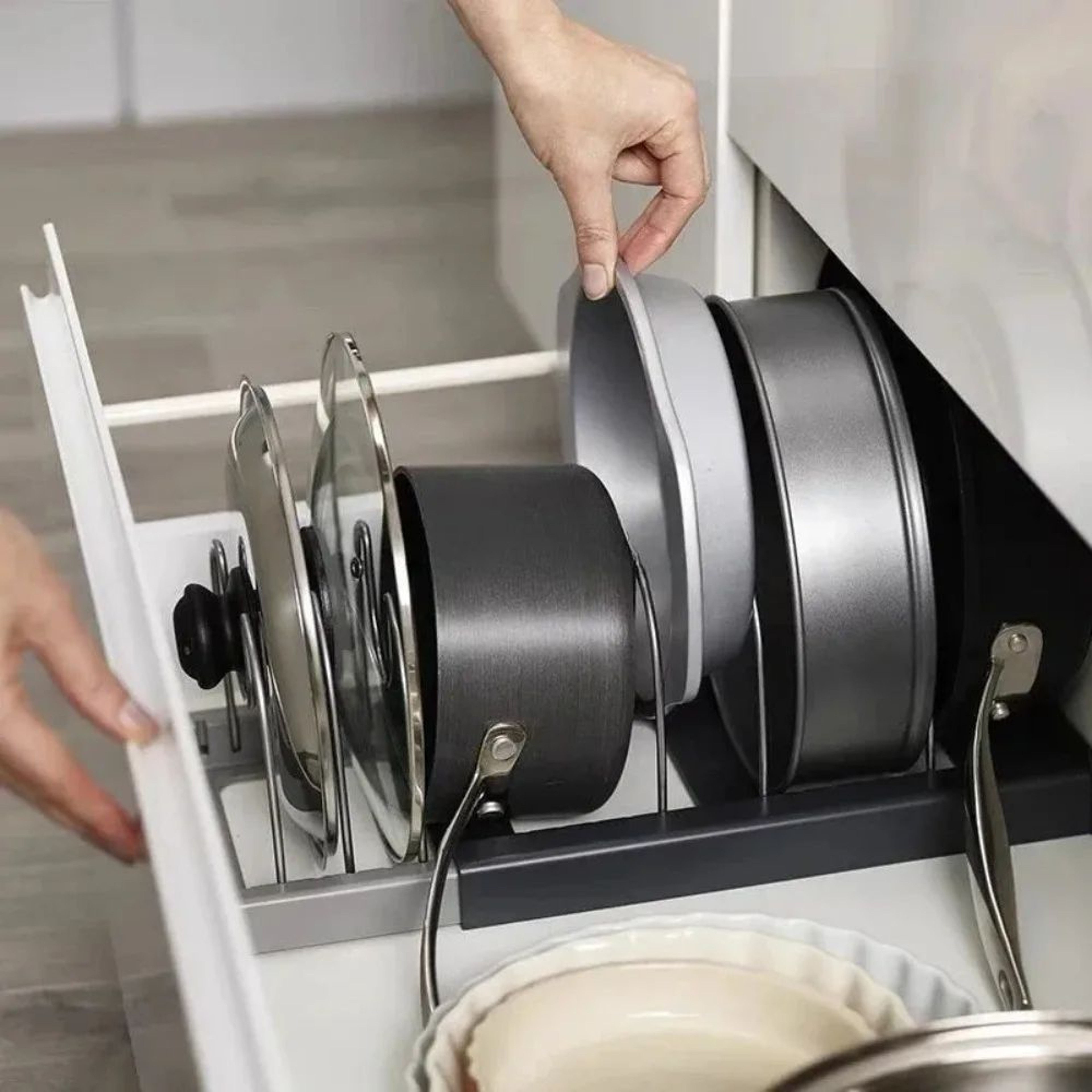SpaceSaver Adjustable Pot  Lid Organizer Rack 5