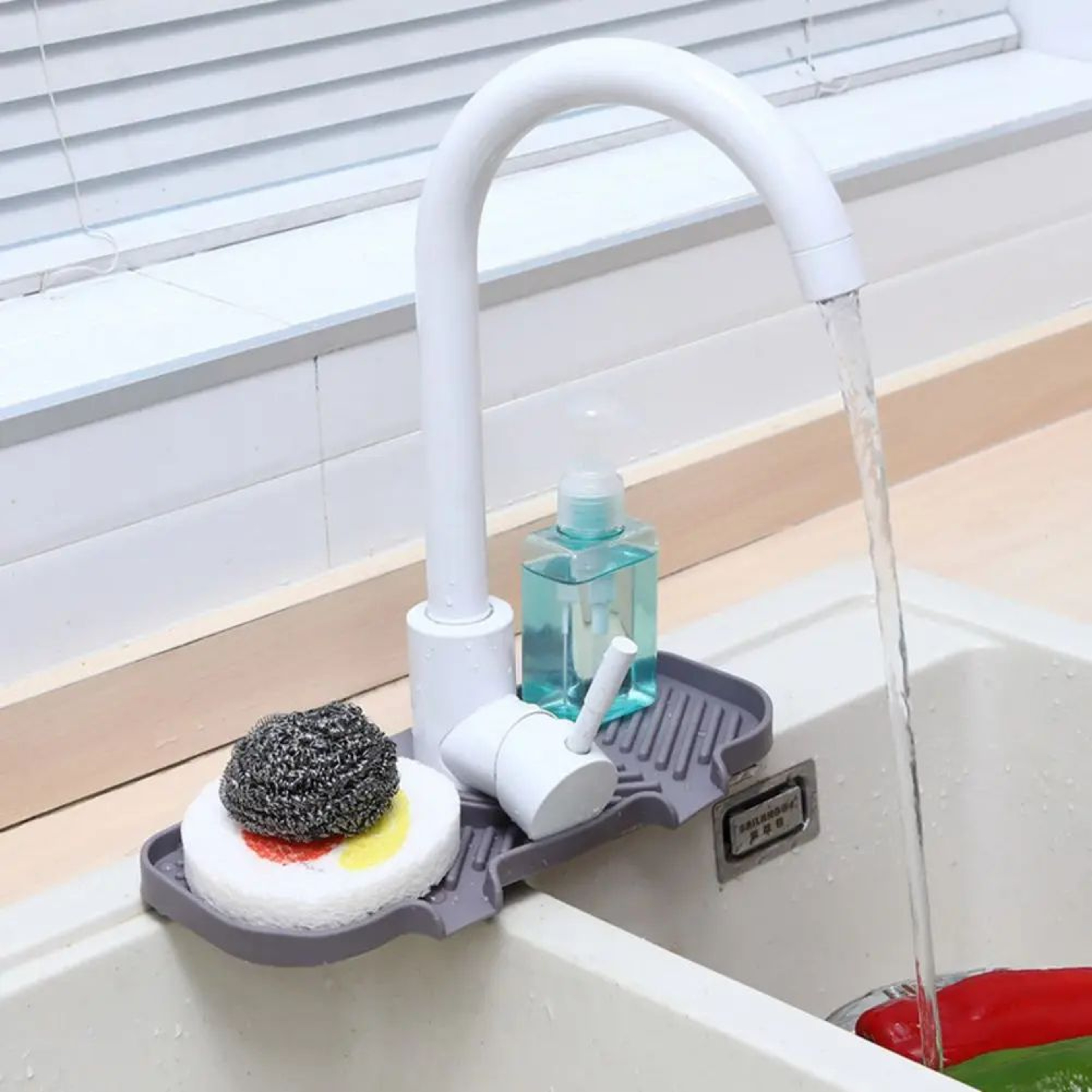 FlowDry Silicone Soap  Sponge Holder  SelfDraining Kitchen Sink Organizer Tray 1