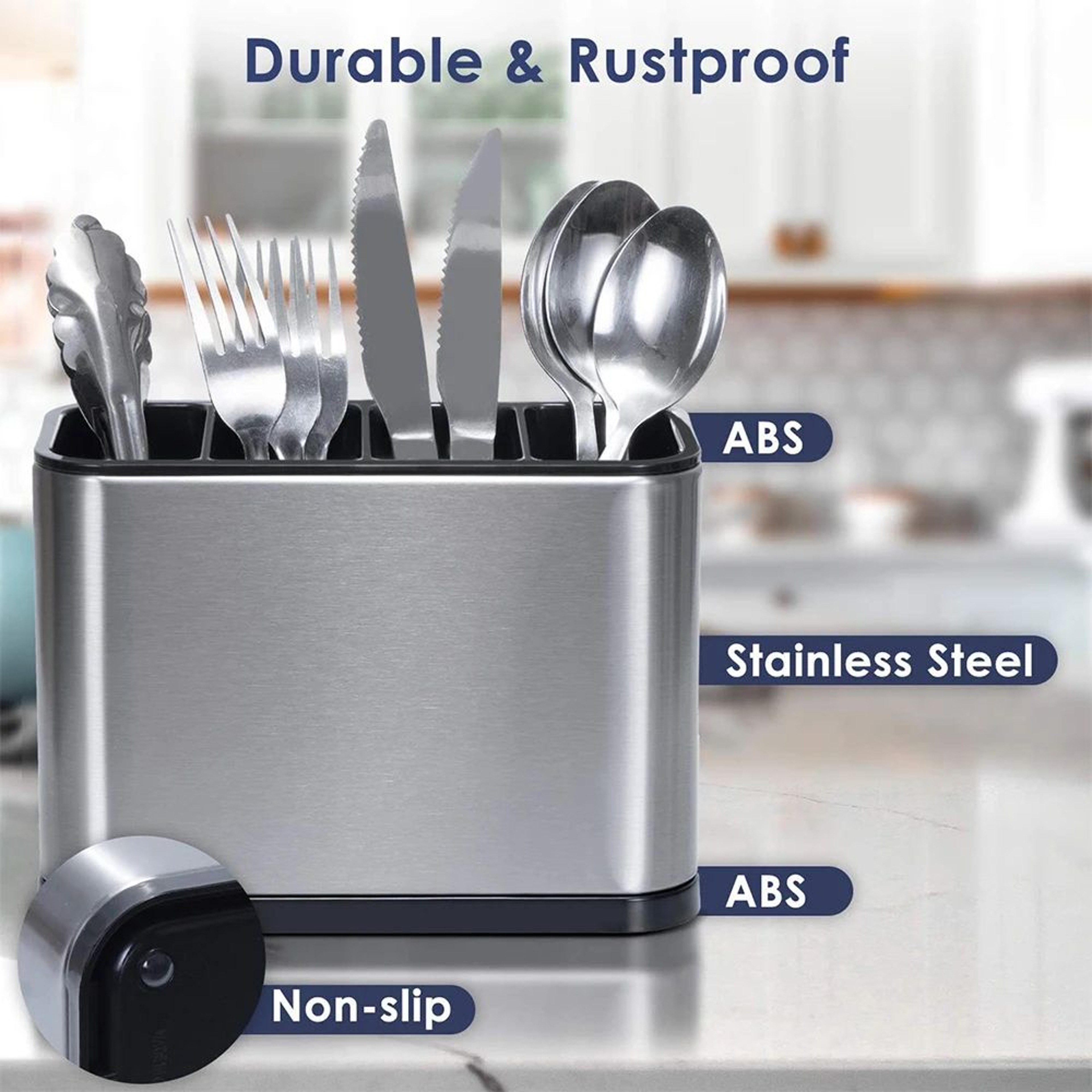 Stainless Steel Silverware Caddy With 4Compartment Utensil Drying Rack 2