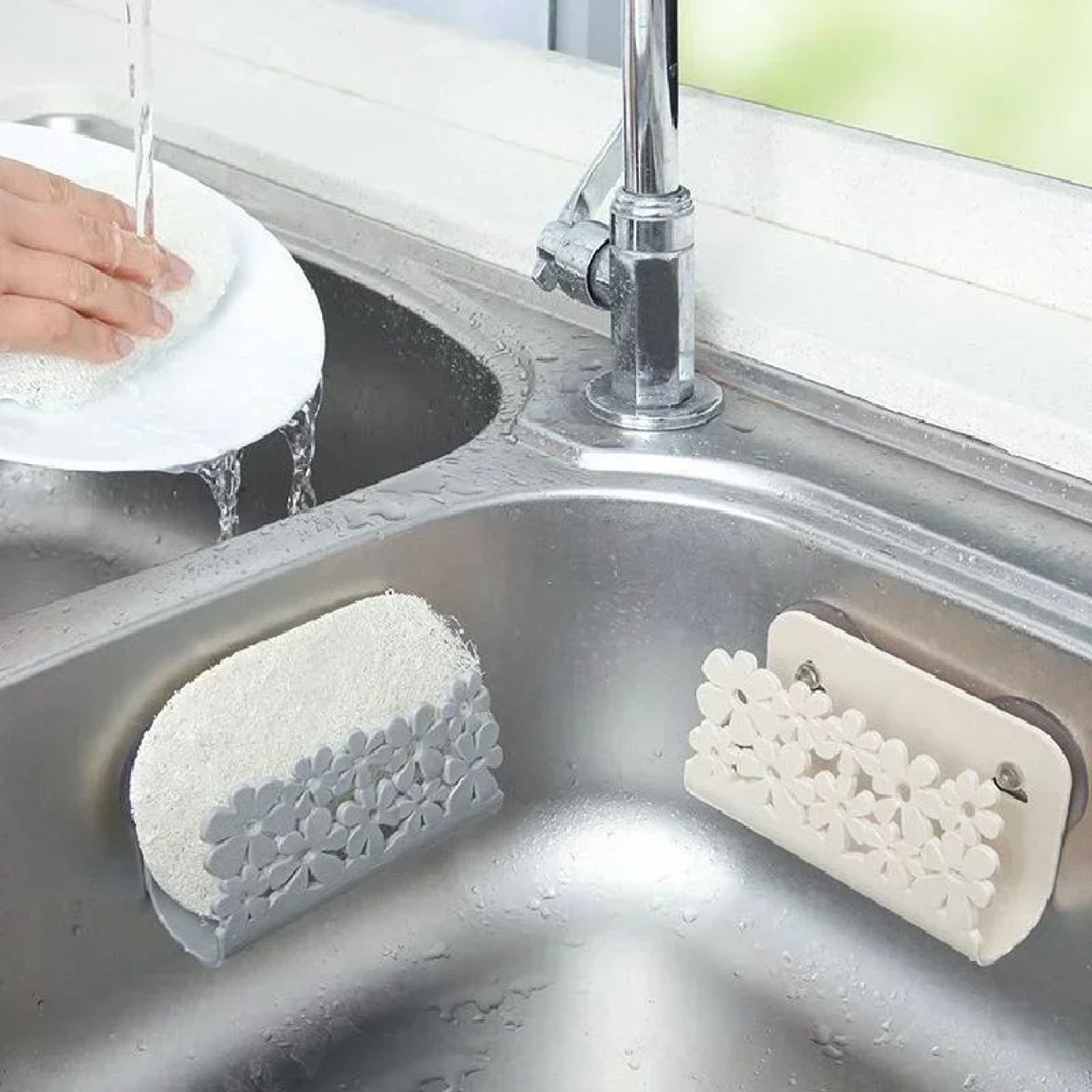 QuickDry Sink Cloth  Sponge Holder Rack  PunchFree Kitchen Organizer 3