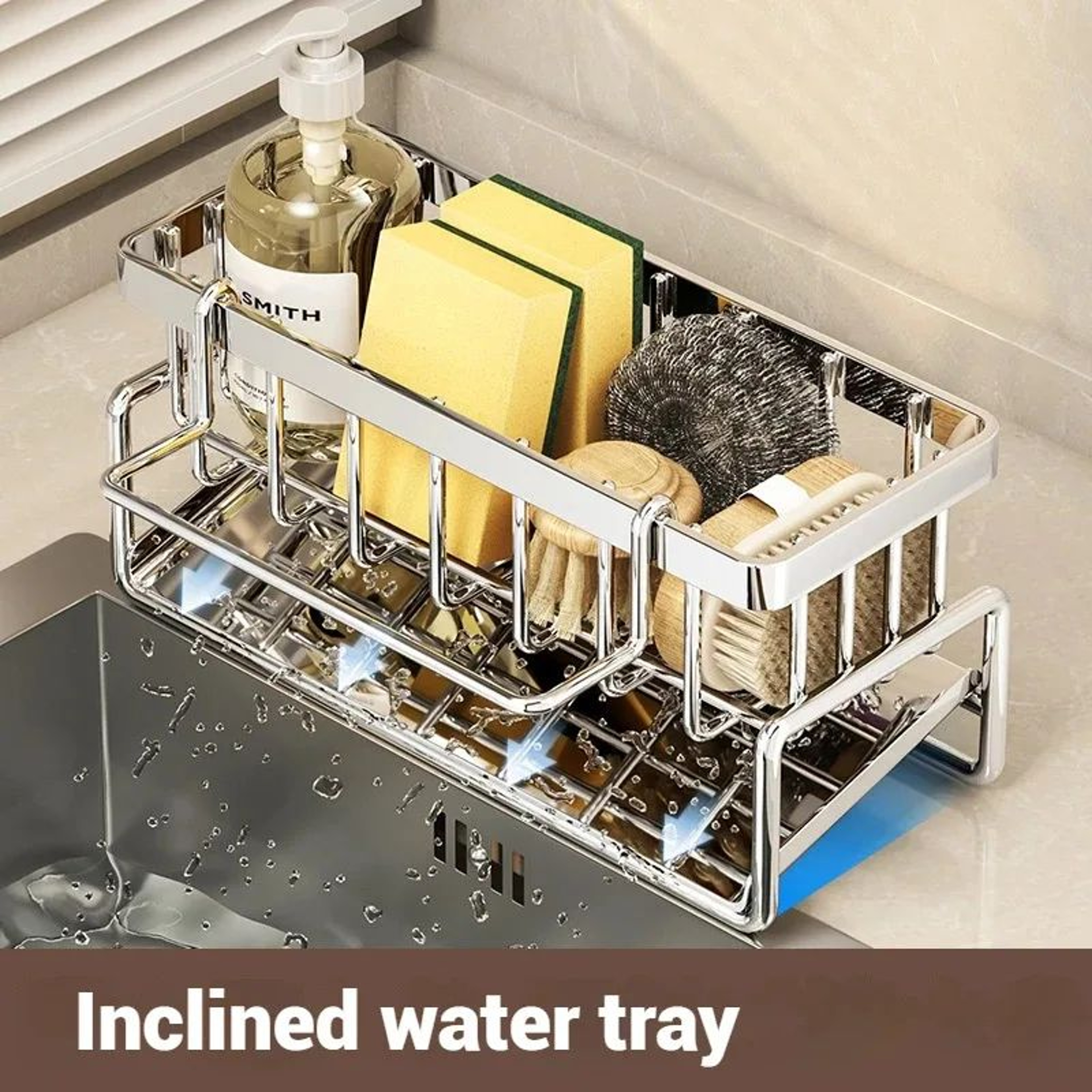 DrainFlow Stainless Steel Sink Organizer Caddy With Sponge Holder Soap Drainer  Towel Rack 4