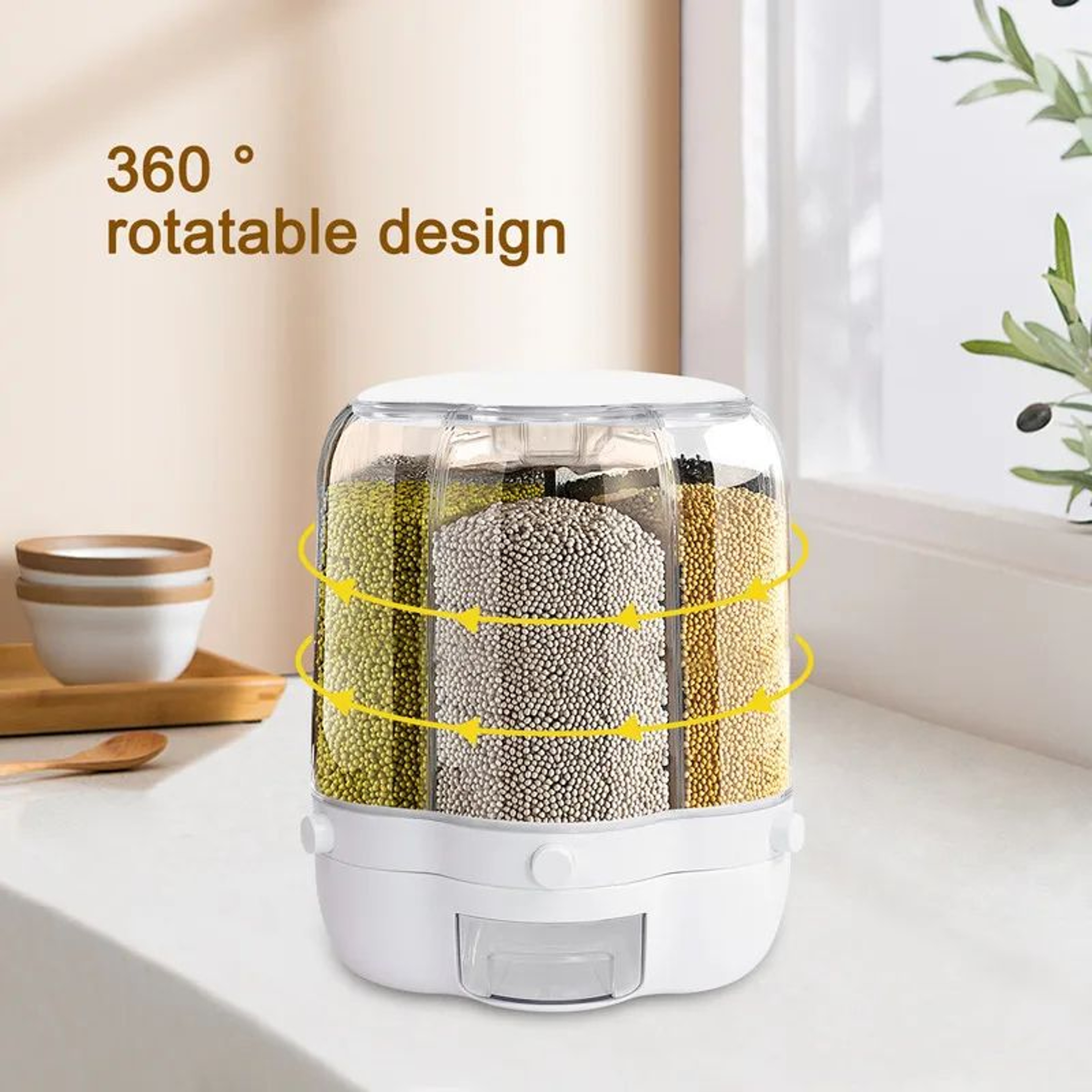 Rotating 6Grid Rice Dispenser  Airtight Grain Storage Container 1