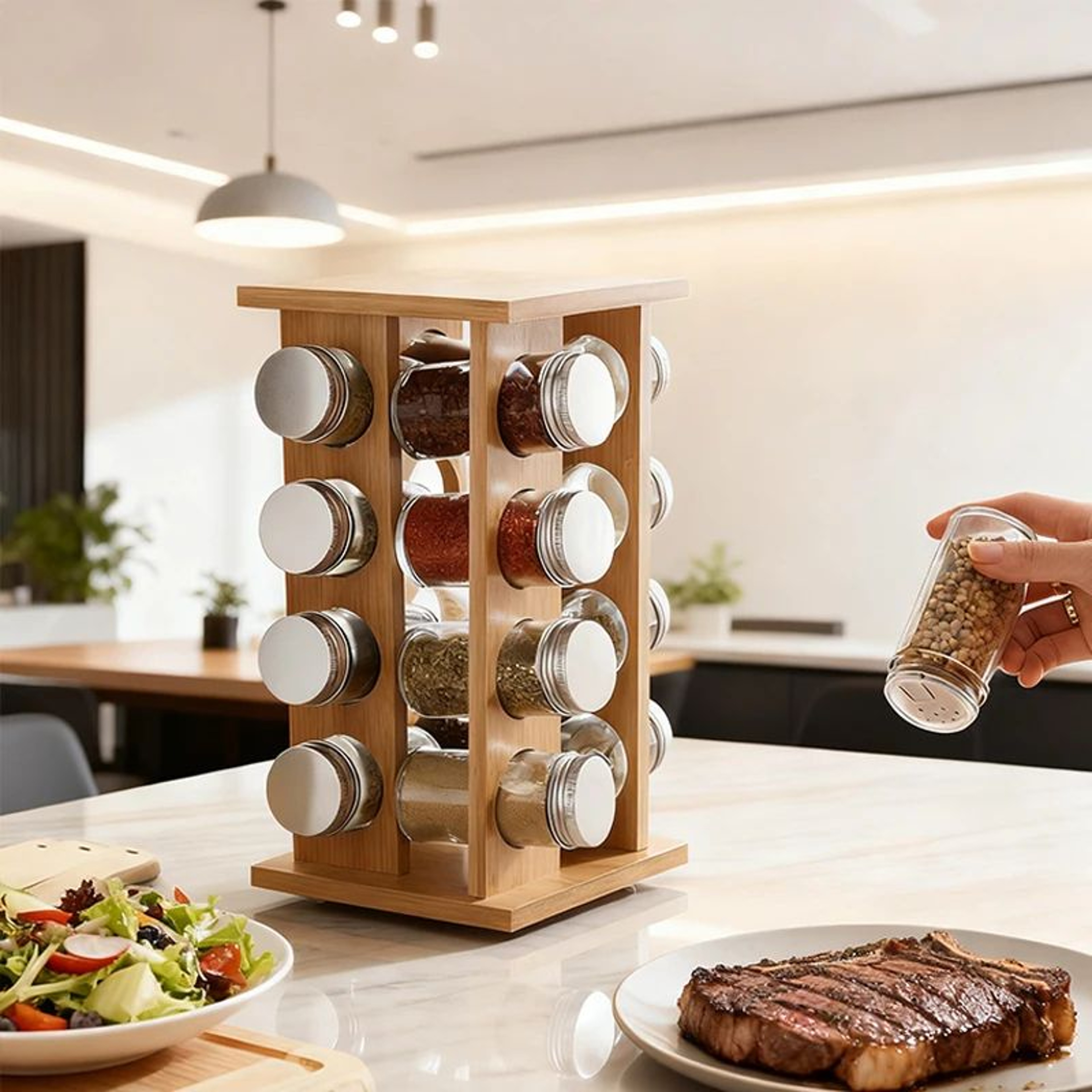 360 Rotating Spice Rack Organizer  MultiTier Wooden Seasoning Storage Rack For Kitchen Countertops 2