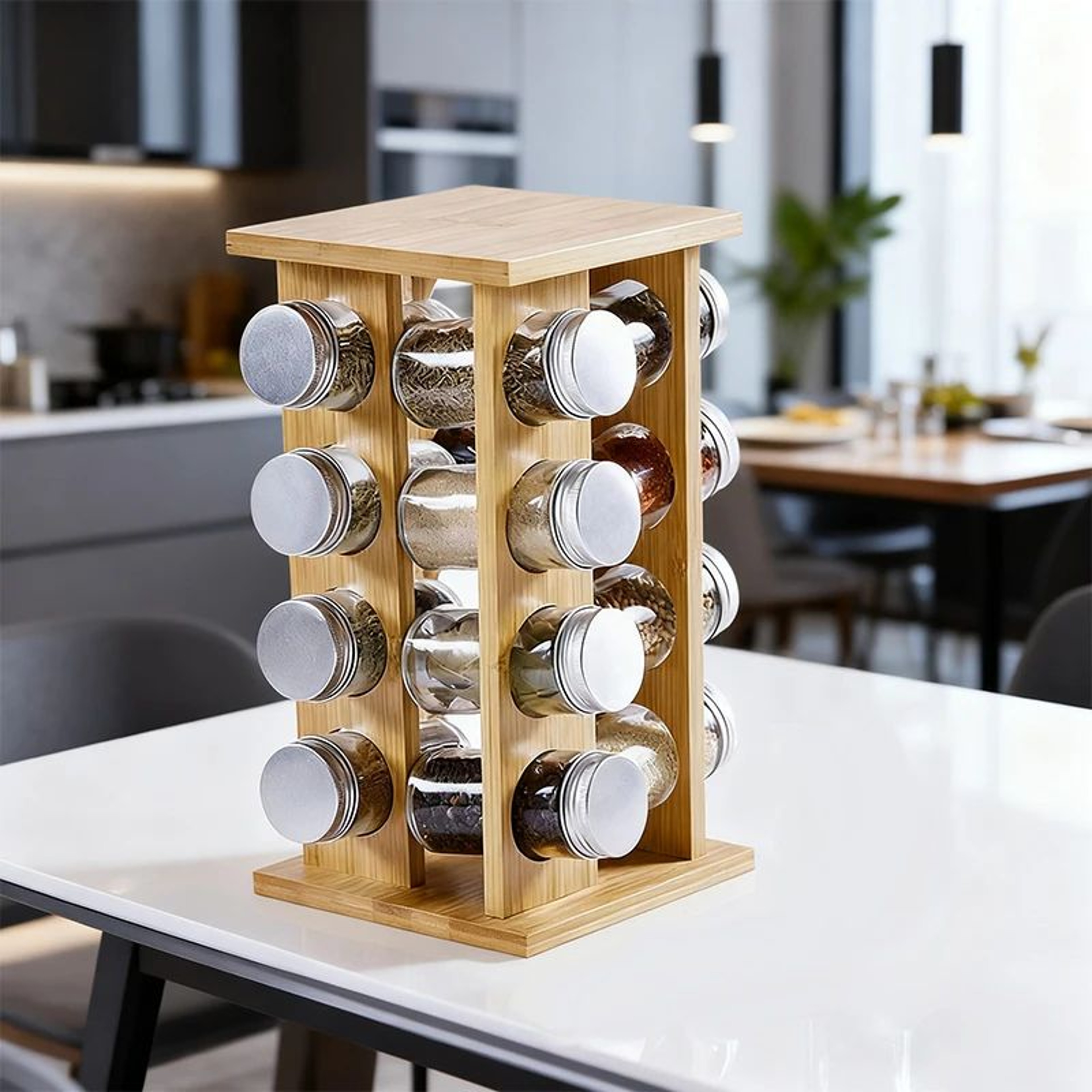 360 Rotating Spice Rack Organizer  MultiTier Wooden Seasoning Storage Rack For Kitchen Countertops 4