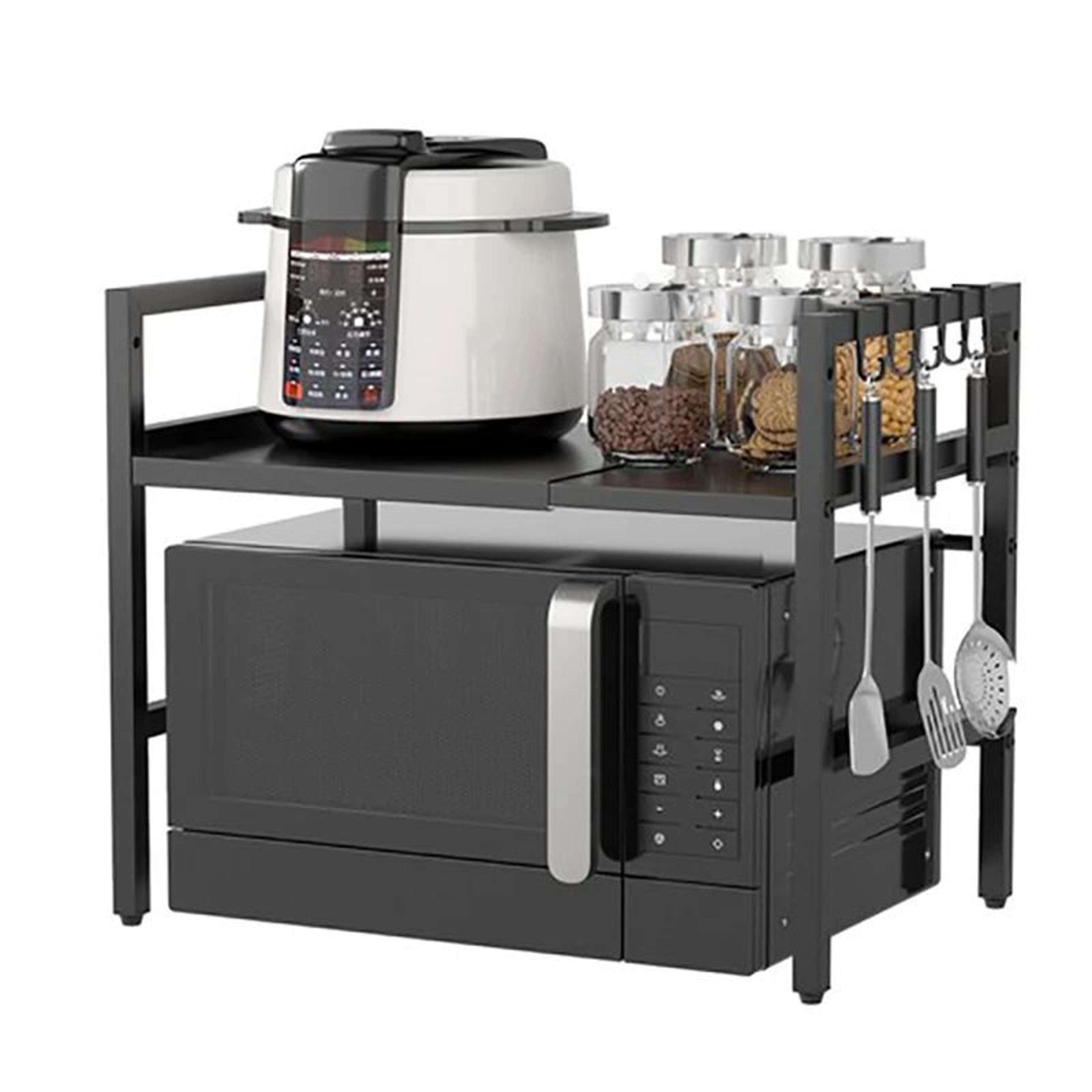 SpaceMax Expandable Microwave Stand With 6 Hooks  Kitchen Storage Shelf 0