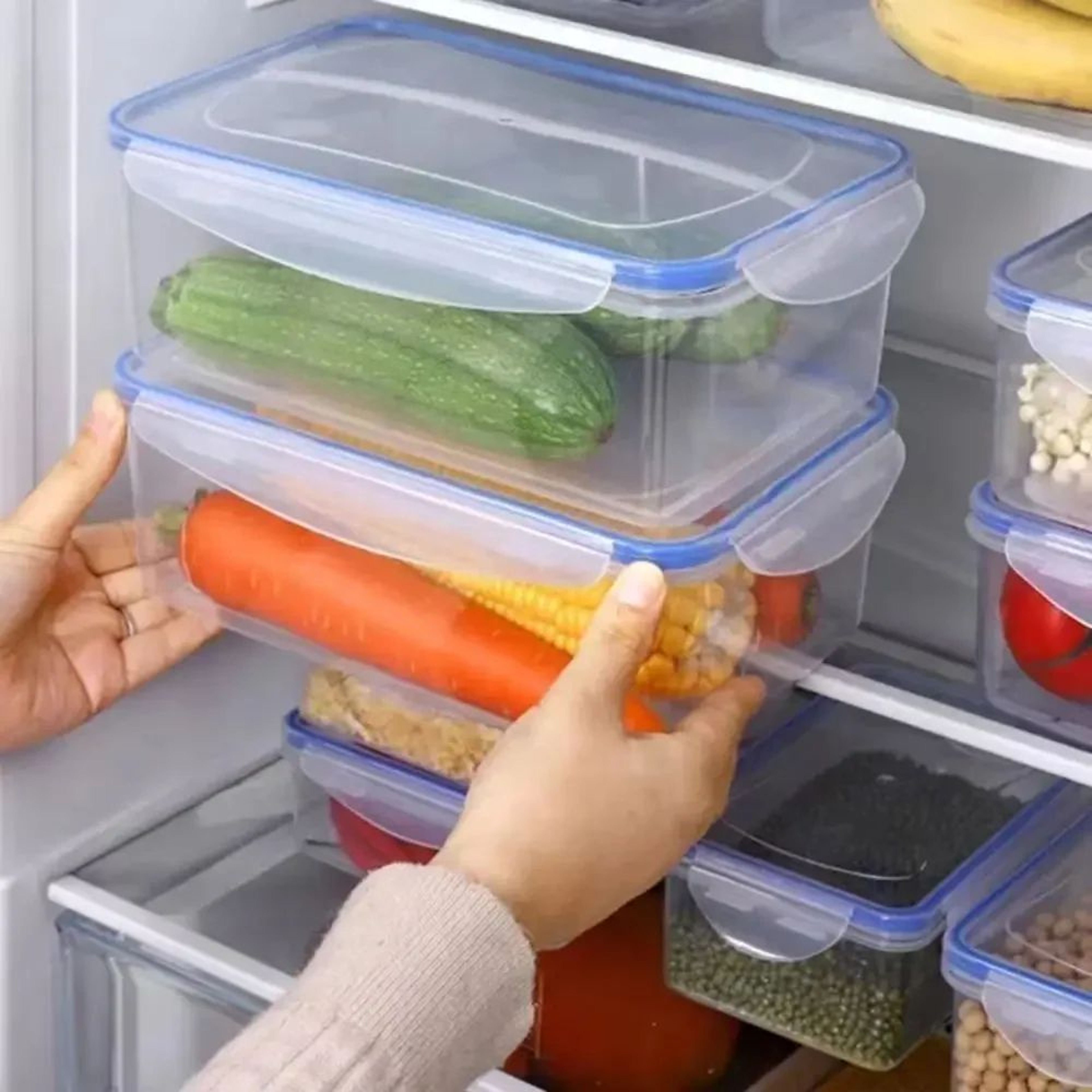 FreshLock Refrigerator Storage Containers With Lid  Stackable Fridge Organizer For Fruits Vegetable 3