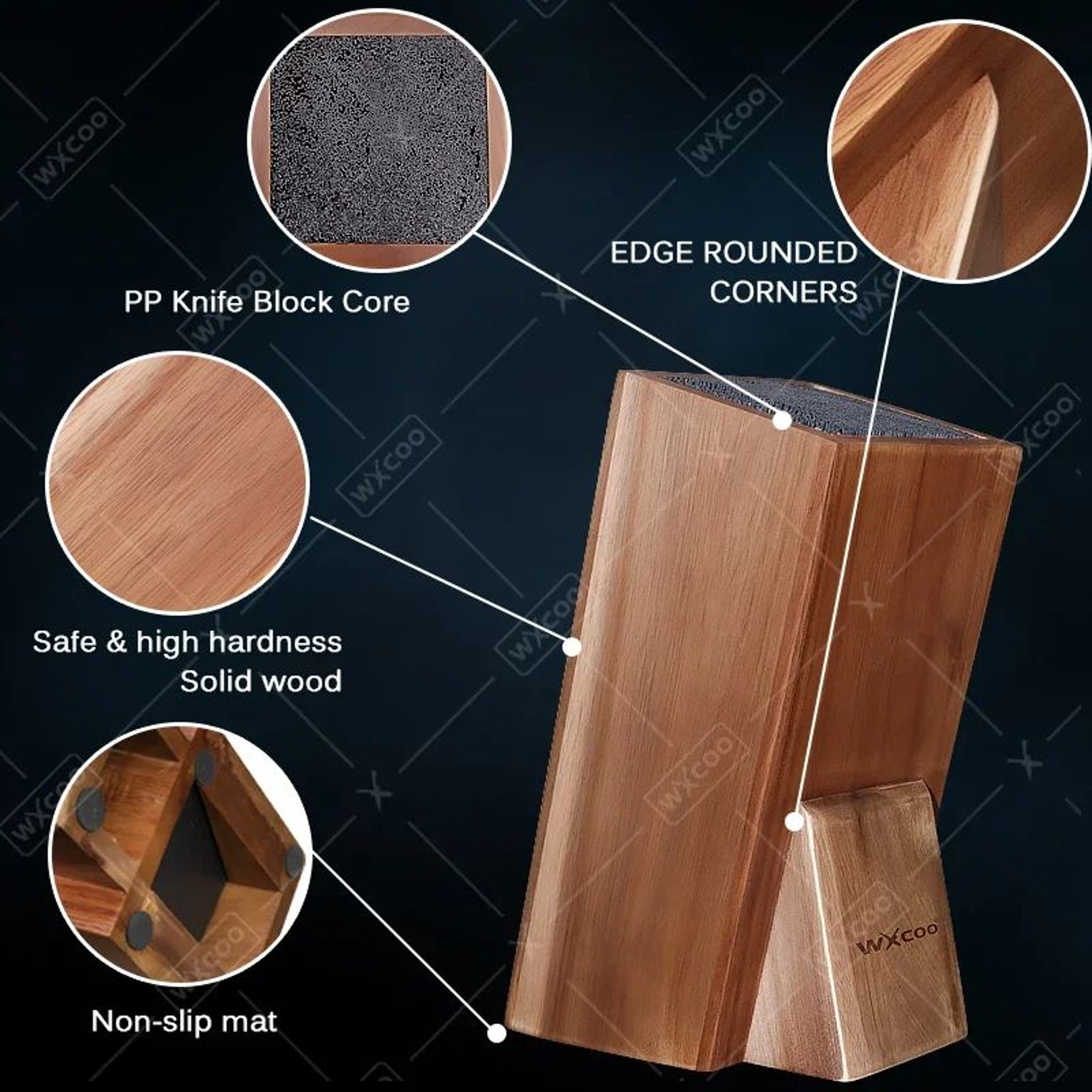 Acacia Universal Knife Block With Removable Bristles For Kitchen Counter 2