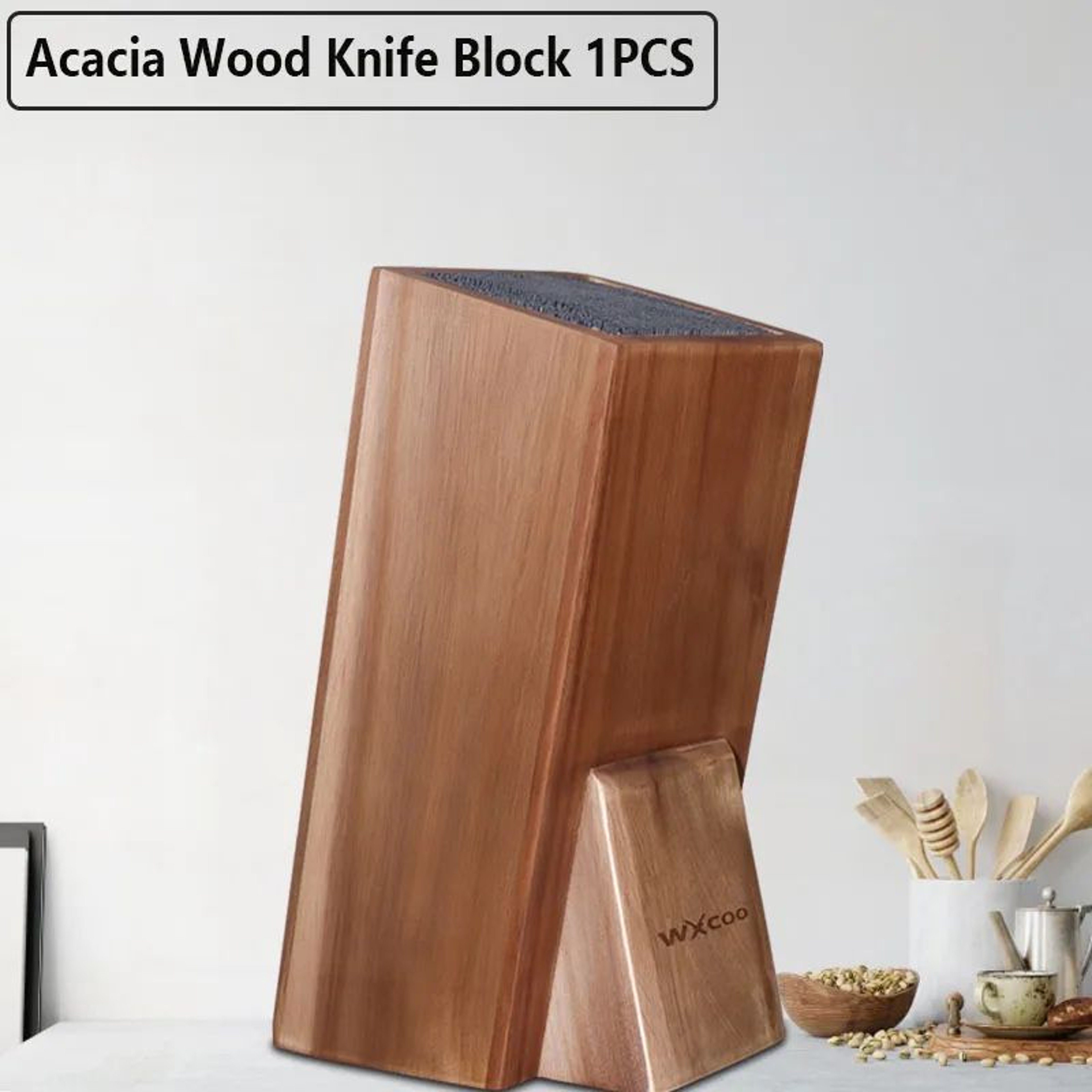 Acacia Universal Knife Block With Removable Bristles For Kitchen Counter 6