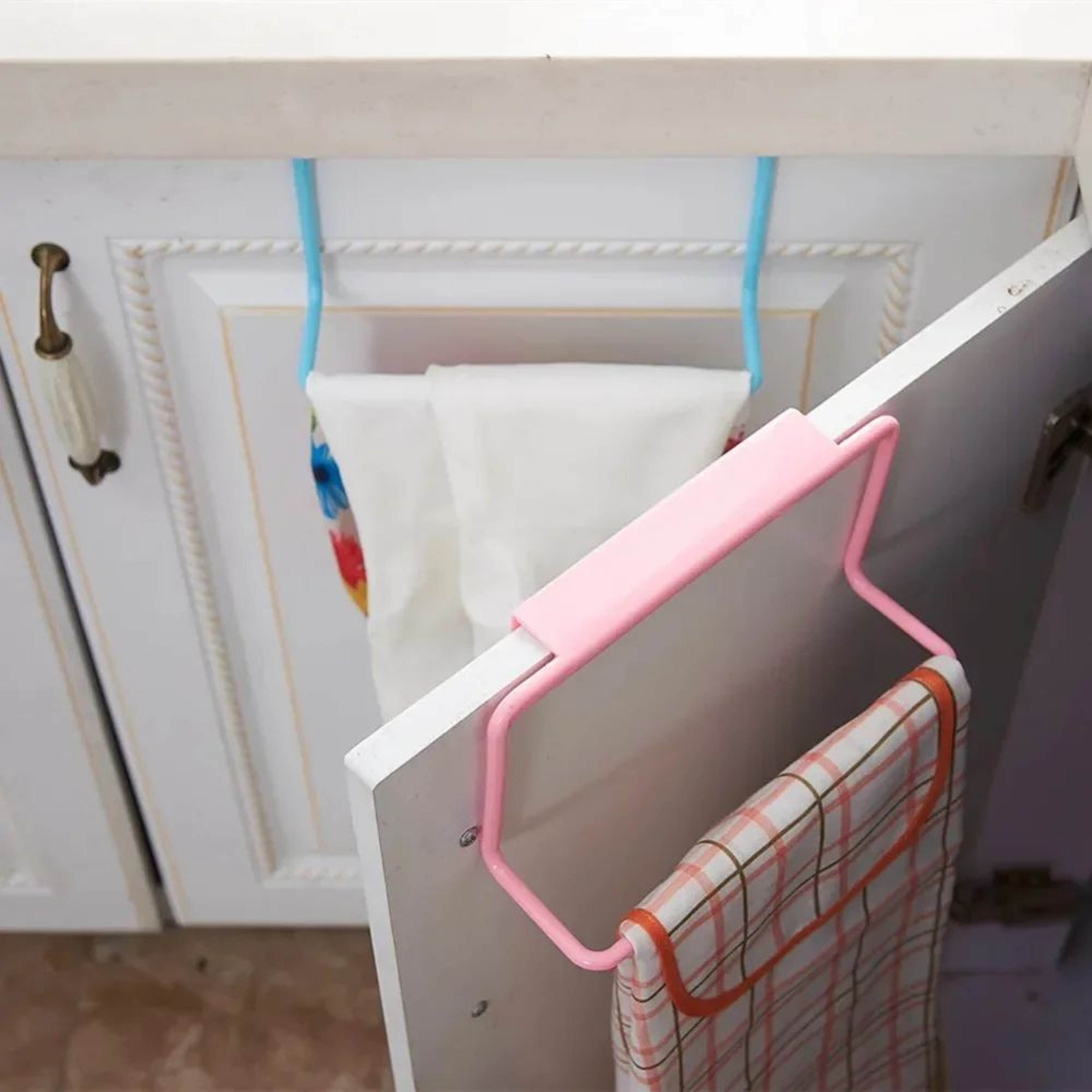 OvertheDoor Cabinet Towel Holder  Kitchen Organizer Rack  Plastic Towel Rack Cabinet Door Organizer 0
