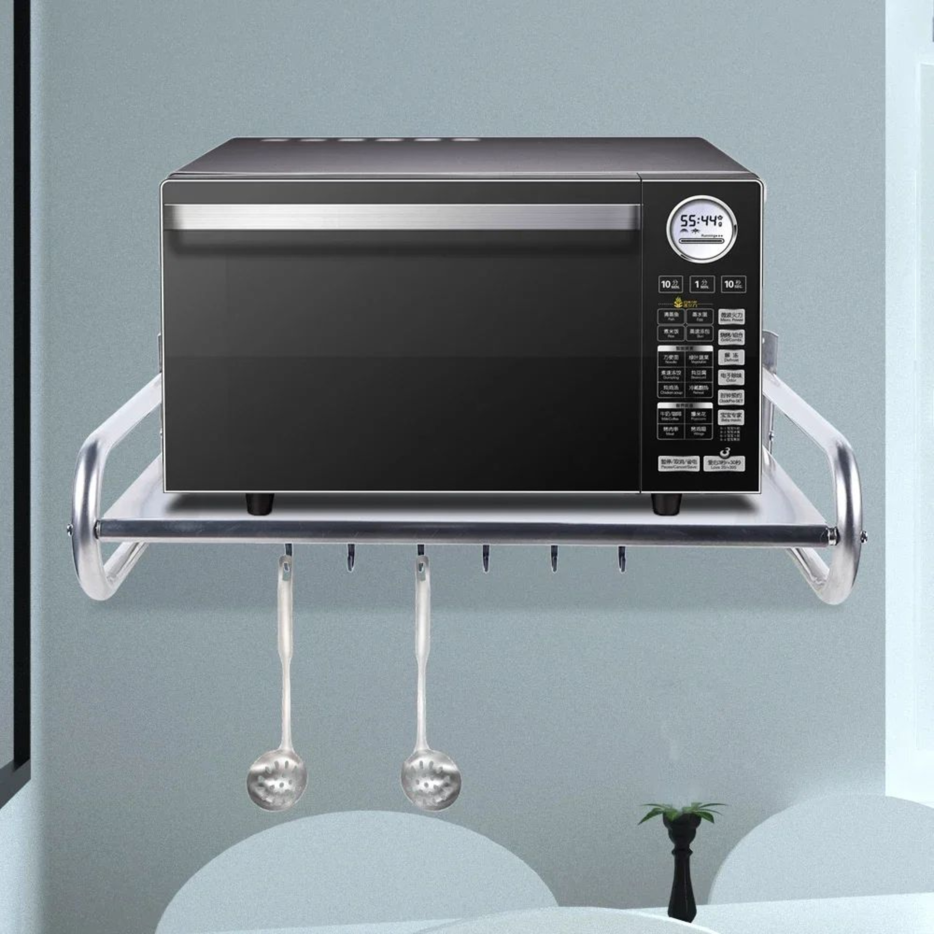 Stainless Steel Microwave Oven Rack Wall Mounted Kitchen Storage Shelf 4