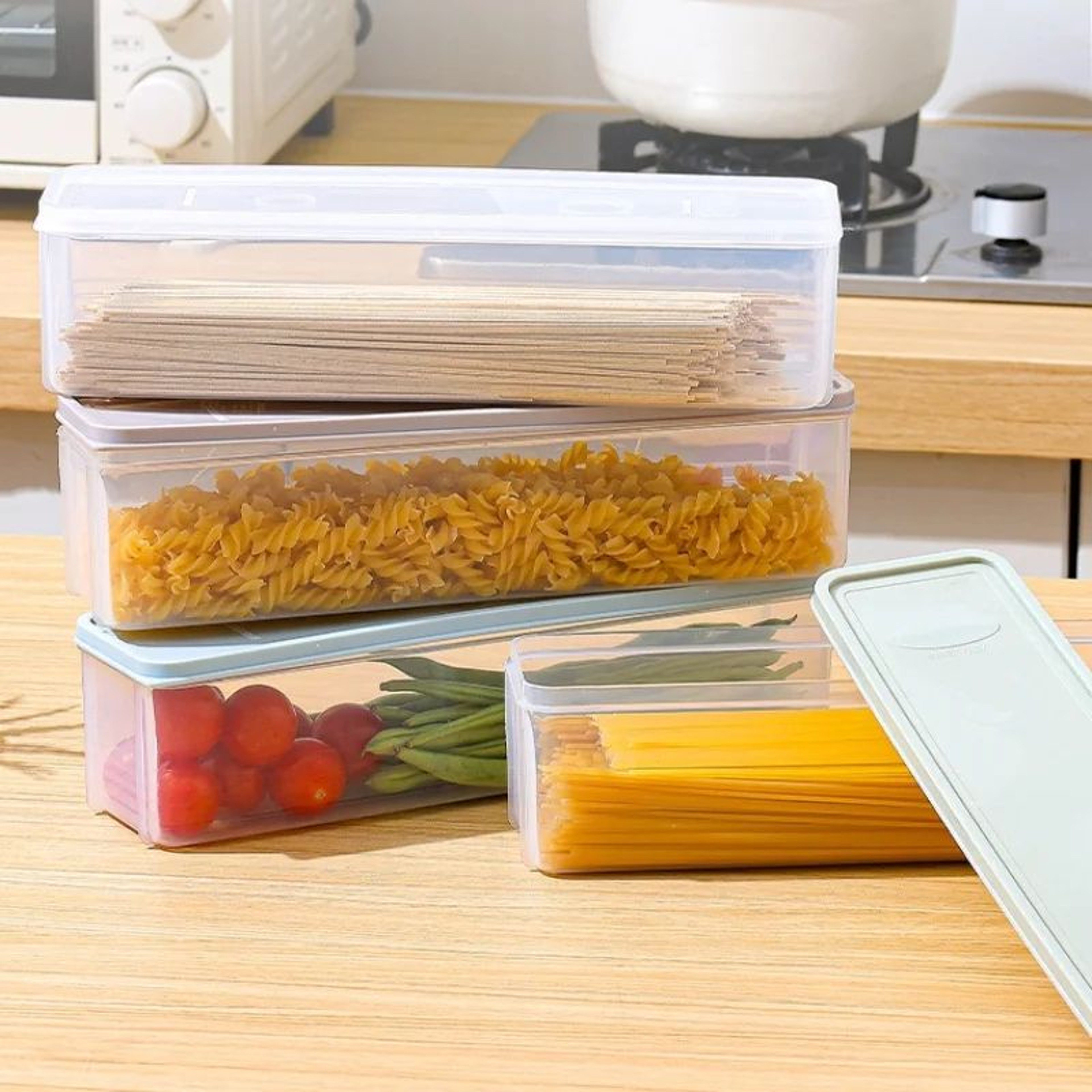 Airtight Spaghetti Storage Container With Lid  Kitchen Pasta Storage Box For Dry Food Organization 7