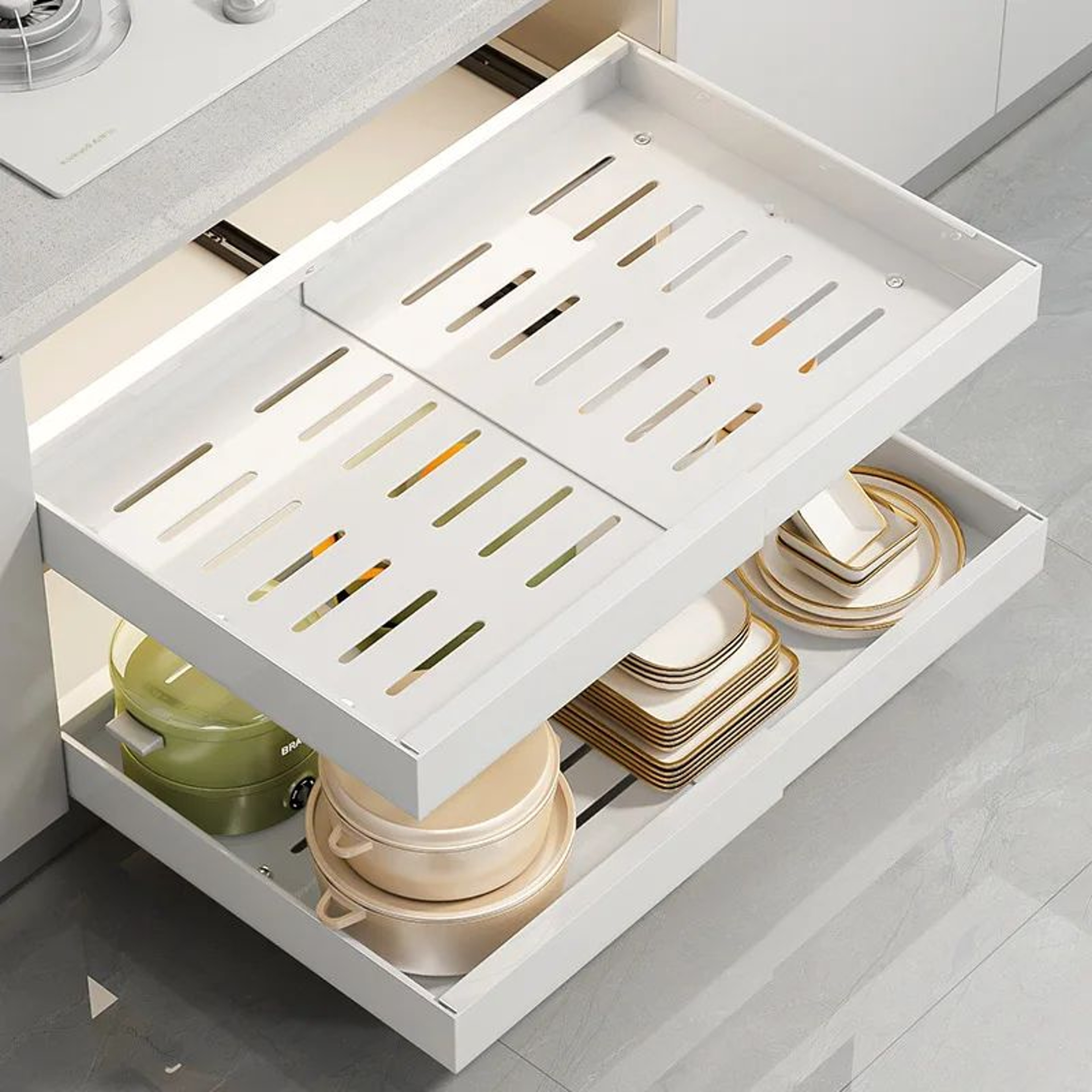 AdjustaSlide Pull Out Cabinet Organizer  Adjustable Sliding Cabinet Shelf For Kitchen Storage 2