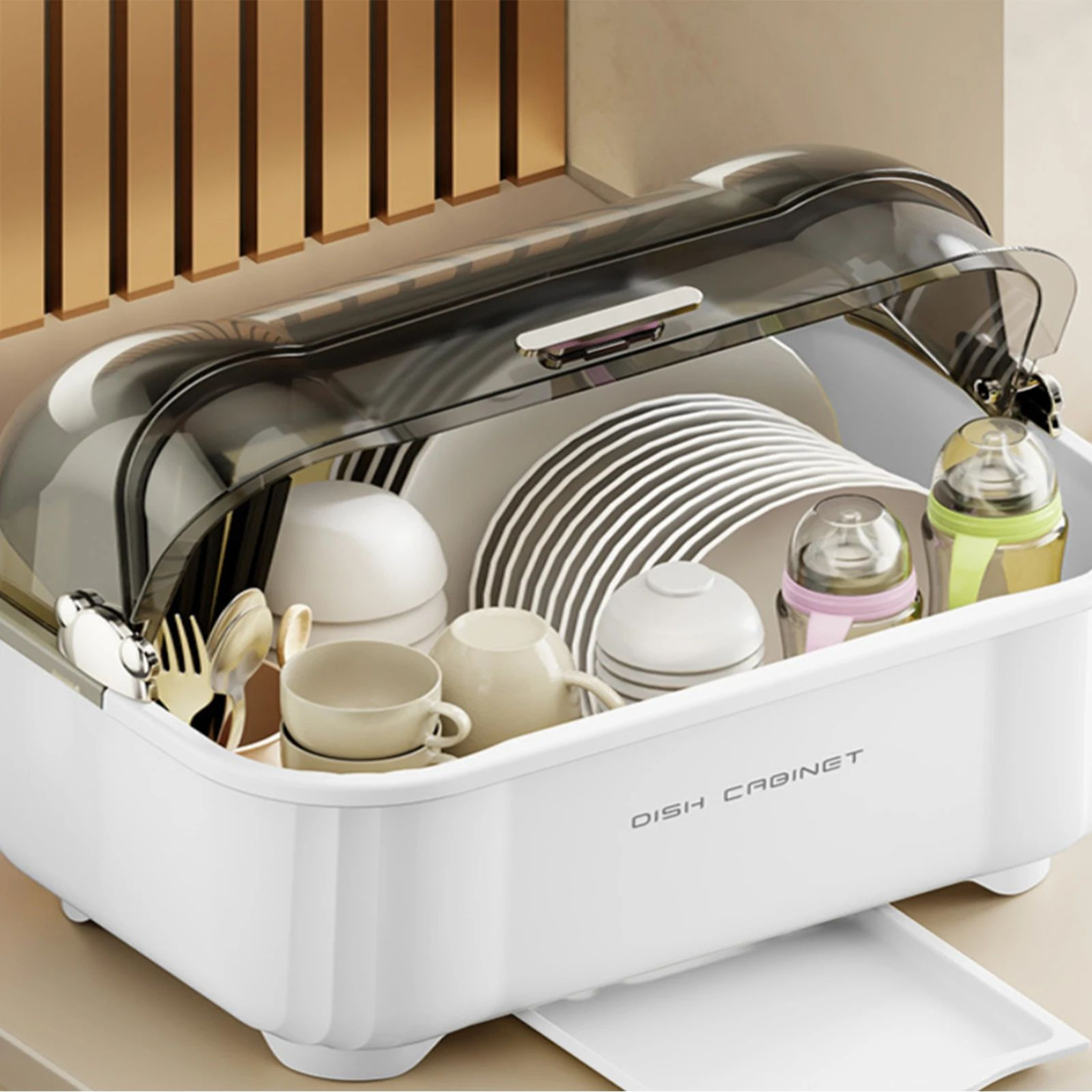 Large Capacity Dish Drying Rack With Lid  Covered Kitchen Drying Rack  Utensil Organizer 3