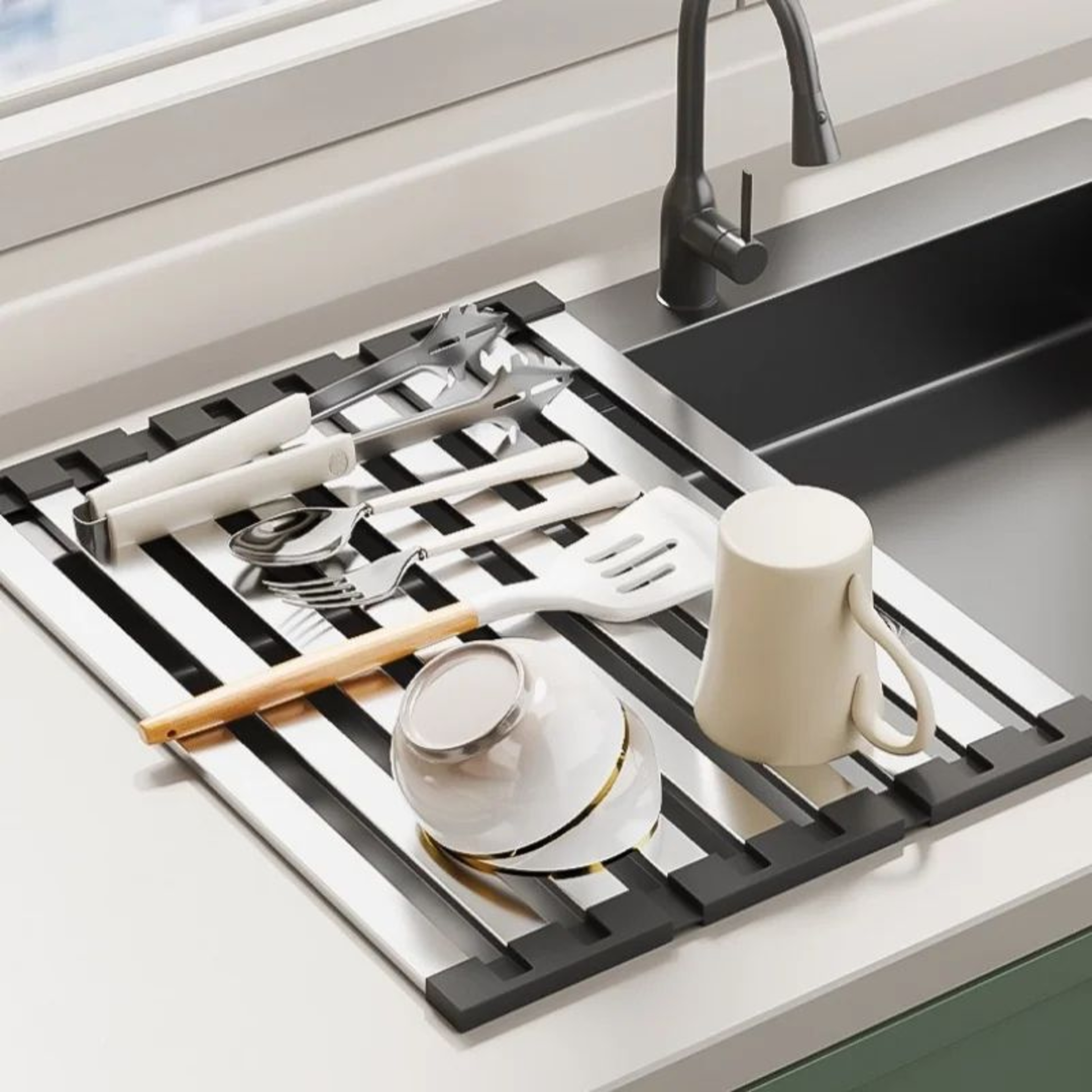 Roll Up Dish Drying Rack Stainless Steel Sink Drainer For Kitchen Counter And Food Prep 4