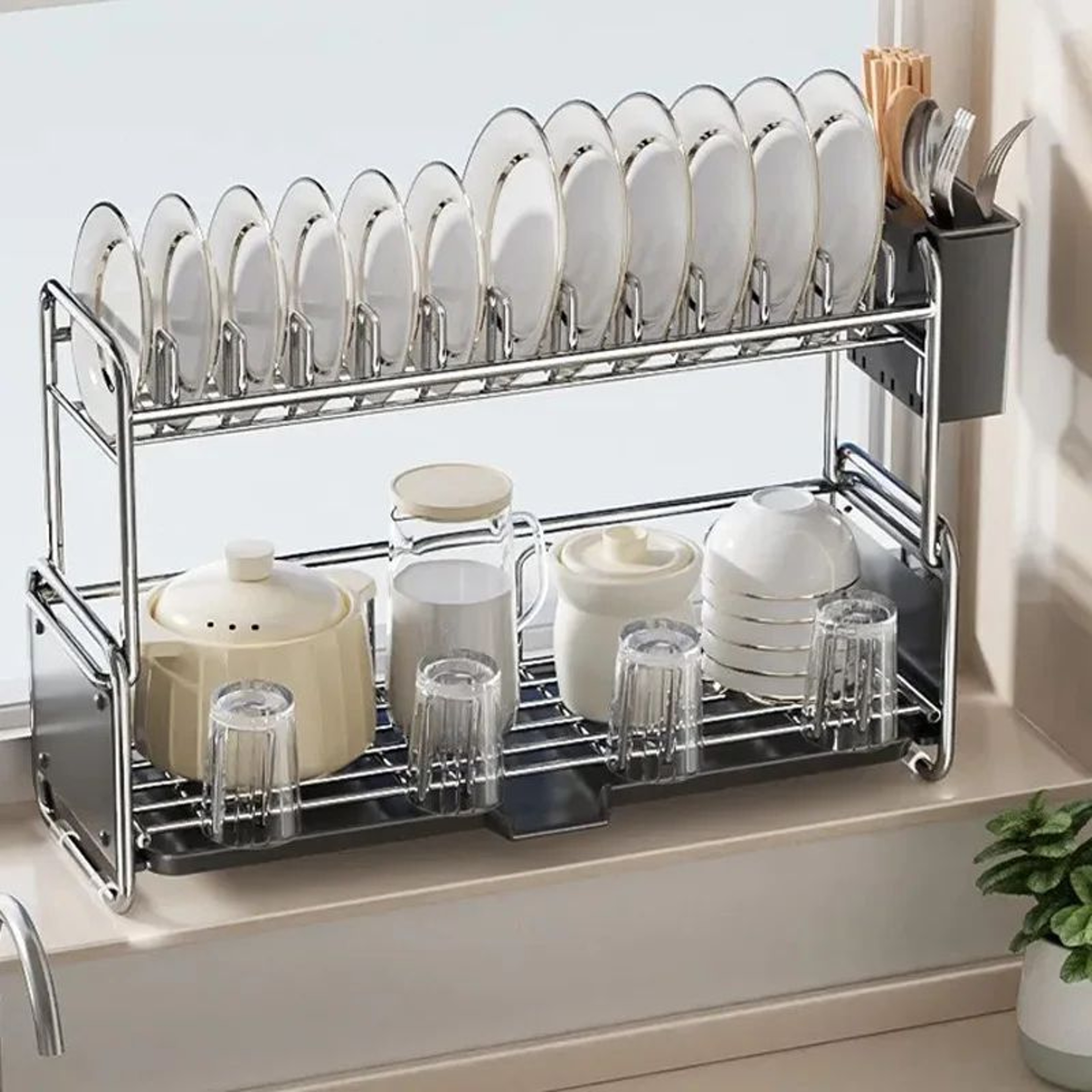 Slim Rustproof Dish Drying Rack With Drainboard For Kitchen Counter And Narrow Sink Spaces 3