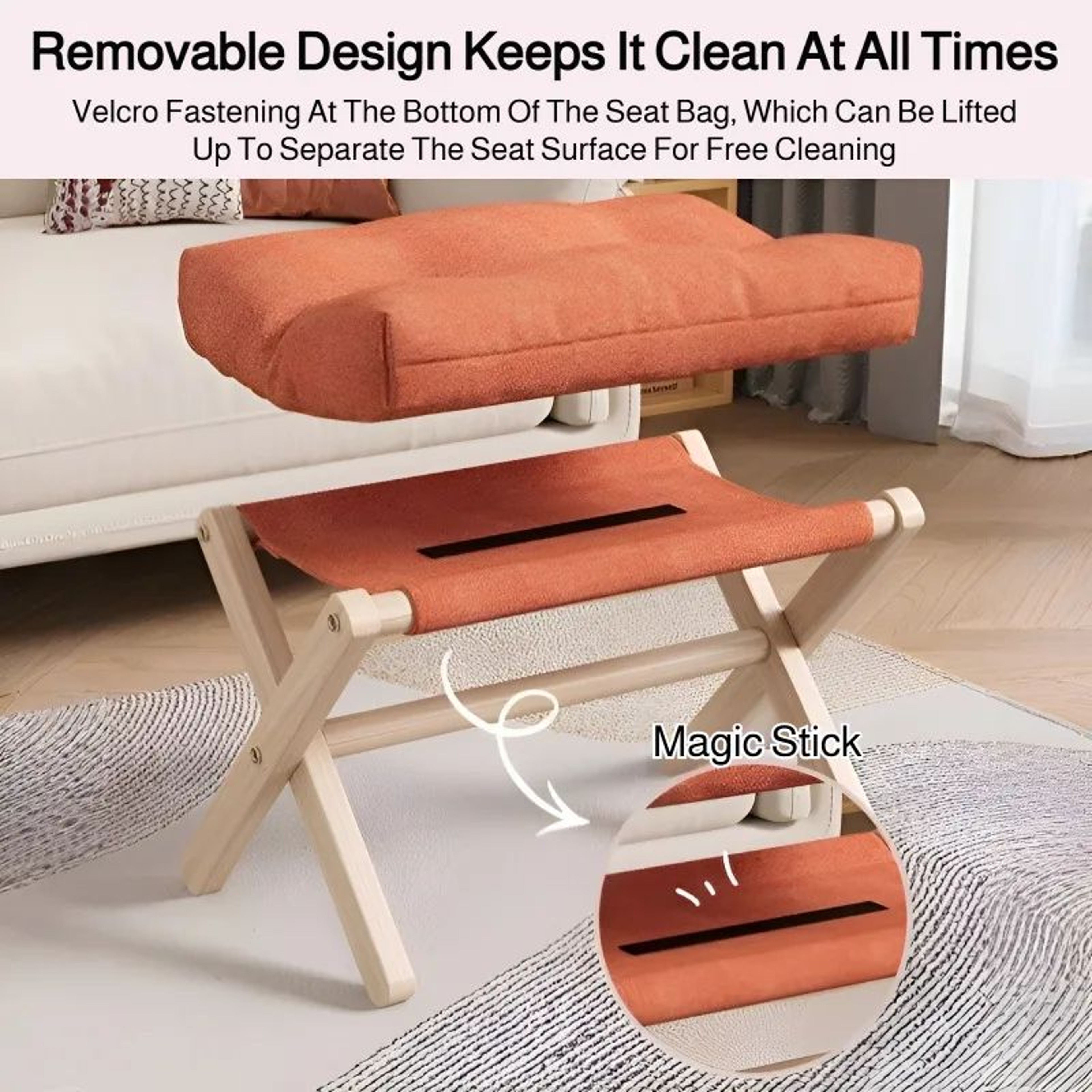 Solid Wood Shoe Changing Stool With Cushioned Seat Folding Entryway Bench Footstool 1