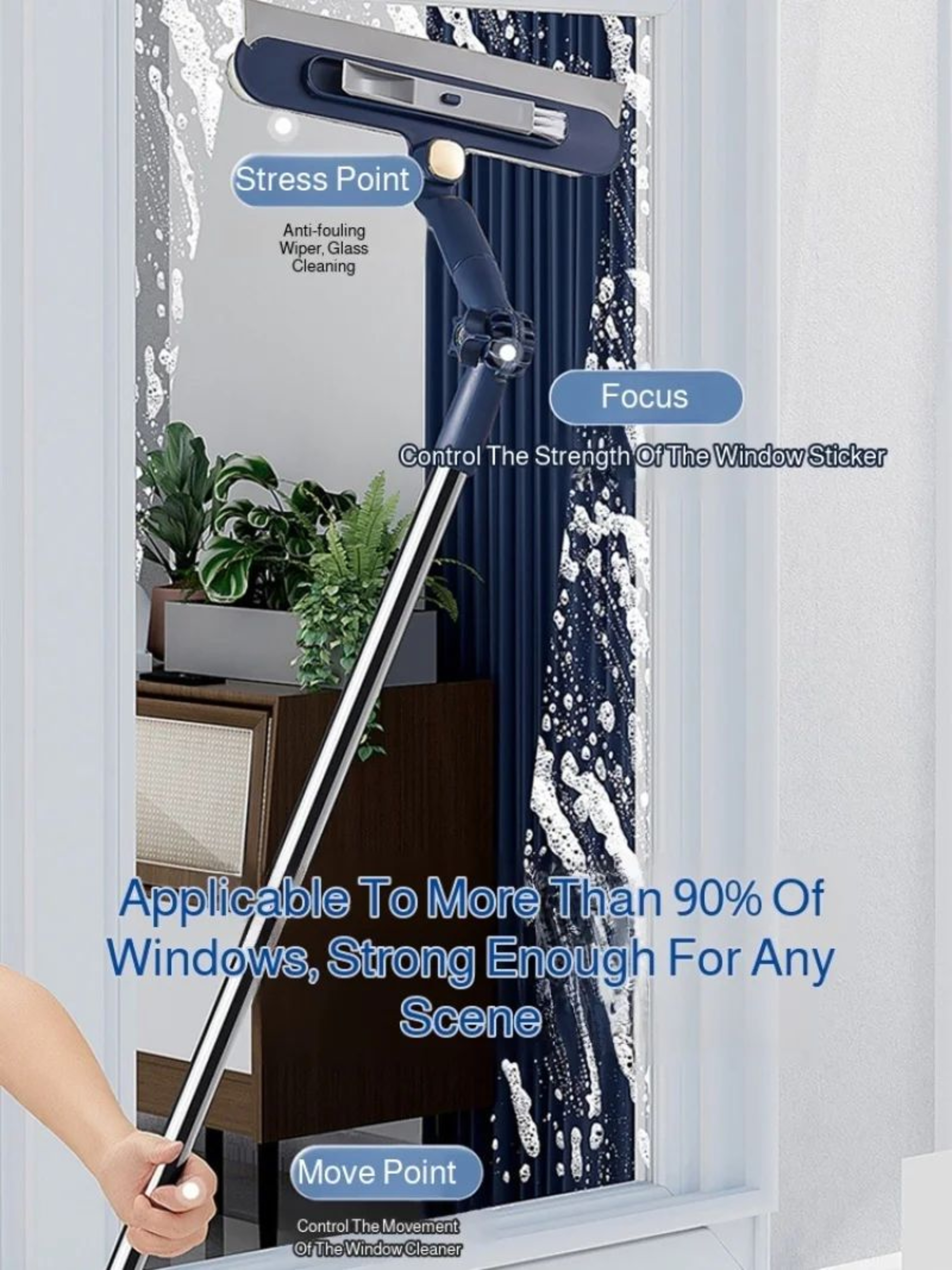 2 In 1 Telescopic Double Sided Window Cleaner With Extendable Handle 2