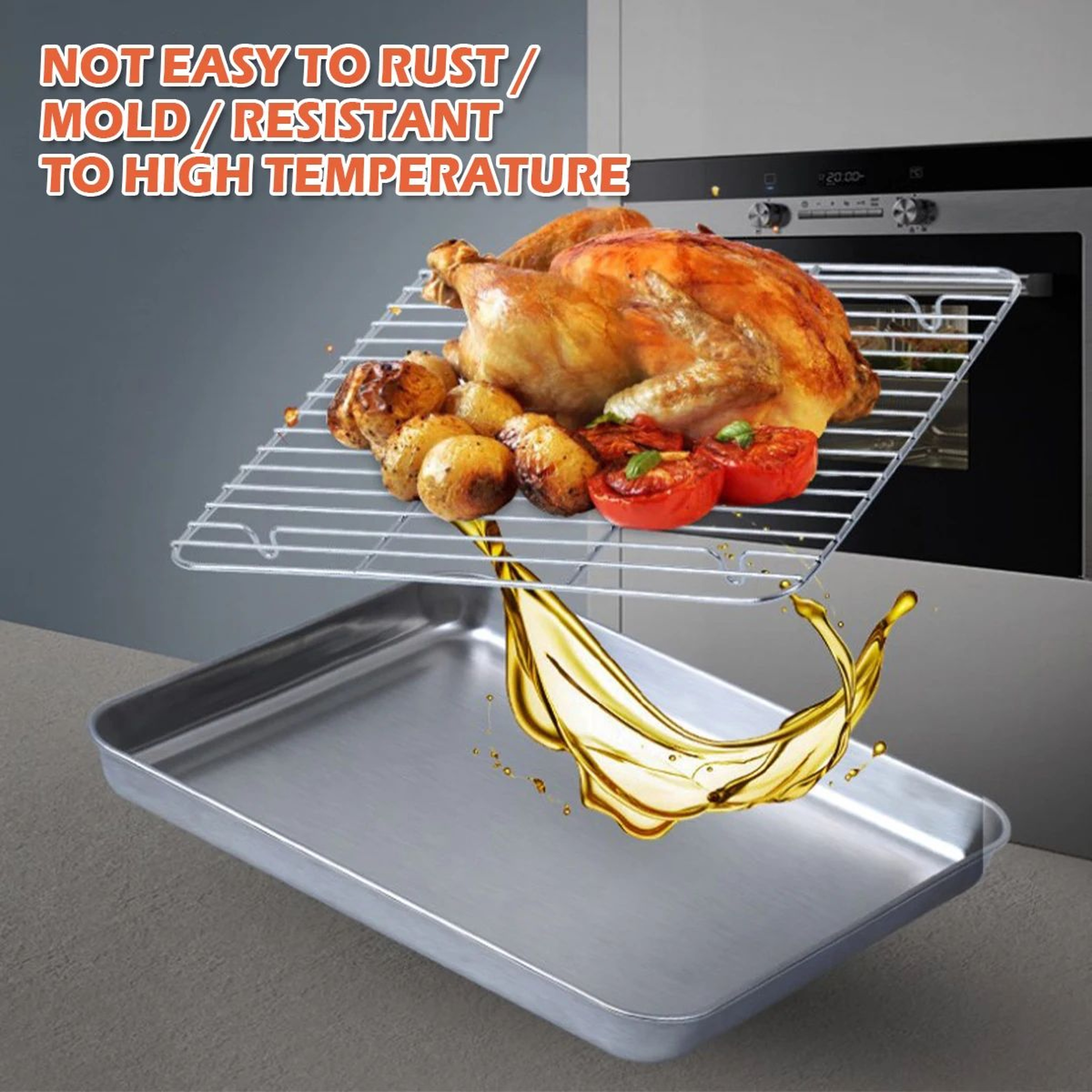 Stainless Steel Baking Sheet Pan With Wire Rack For Baking Roasting And Grilling 4
