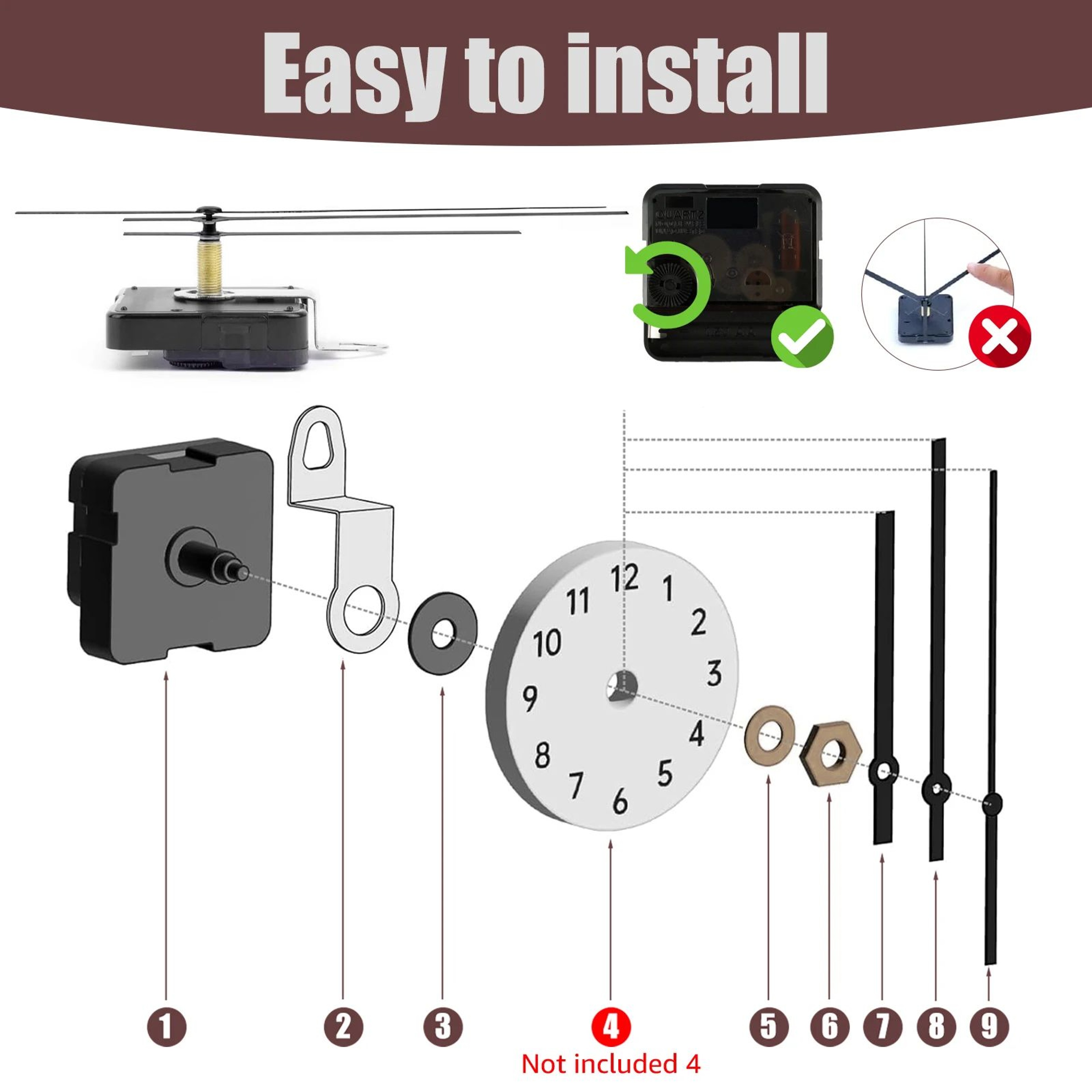 Silent Quartz Clock Movement Kit With Aluminium Clock Hands For DIY Clock Repair 2
