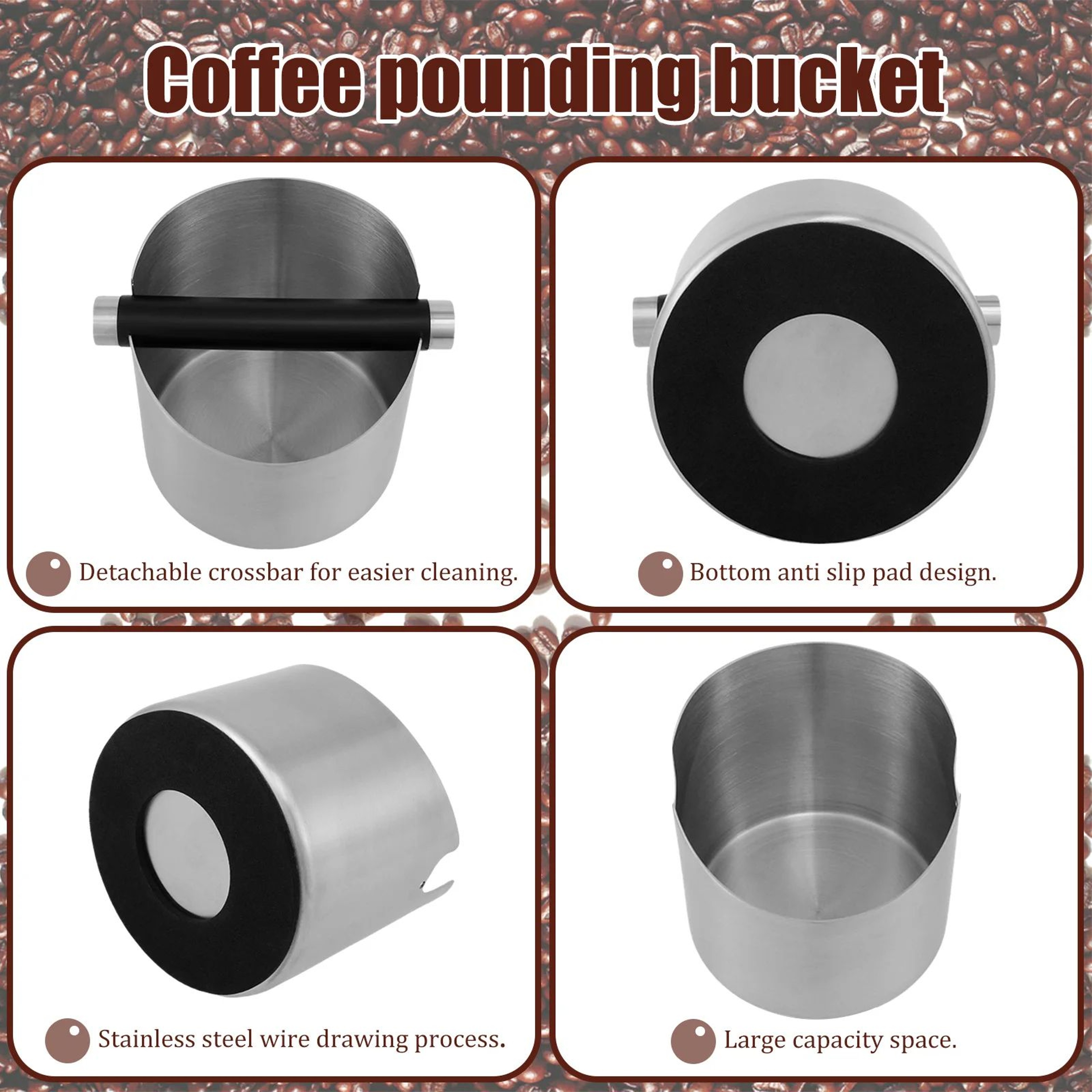 Coffee Knock Box Stainless Steel Espresso Grounds Bin For Home And Barista Use 3