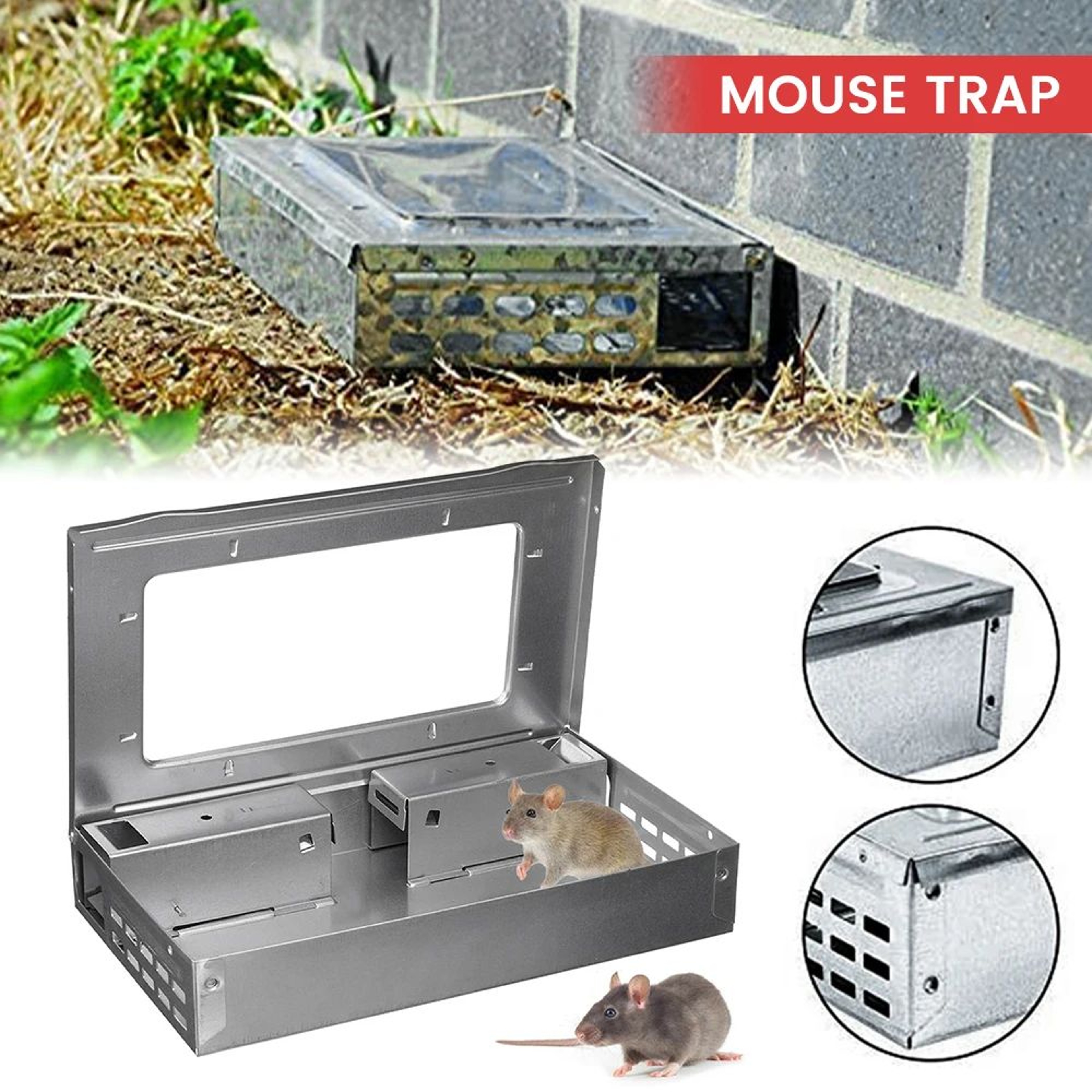 SafeGuard Humane Mouse Trap Reusable Rodent Catcher With Protective Cover 0