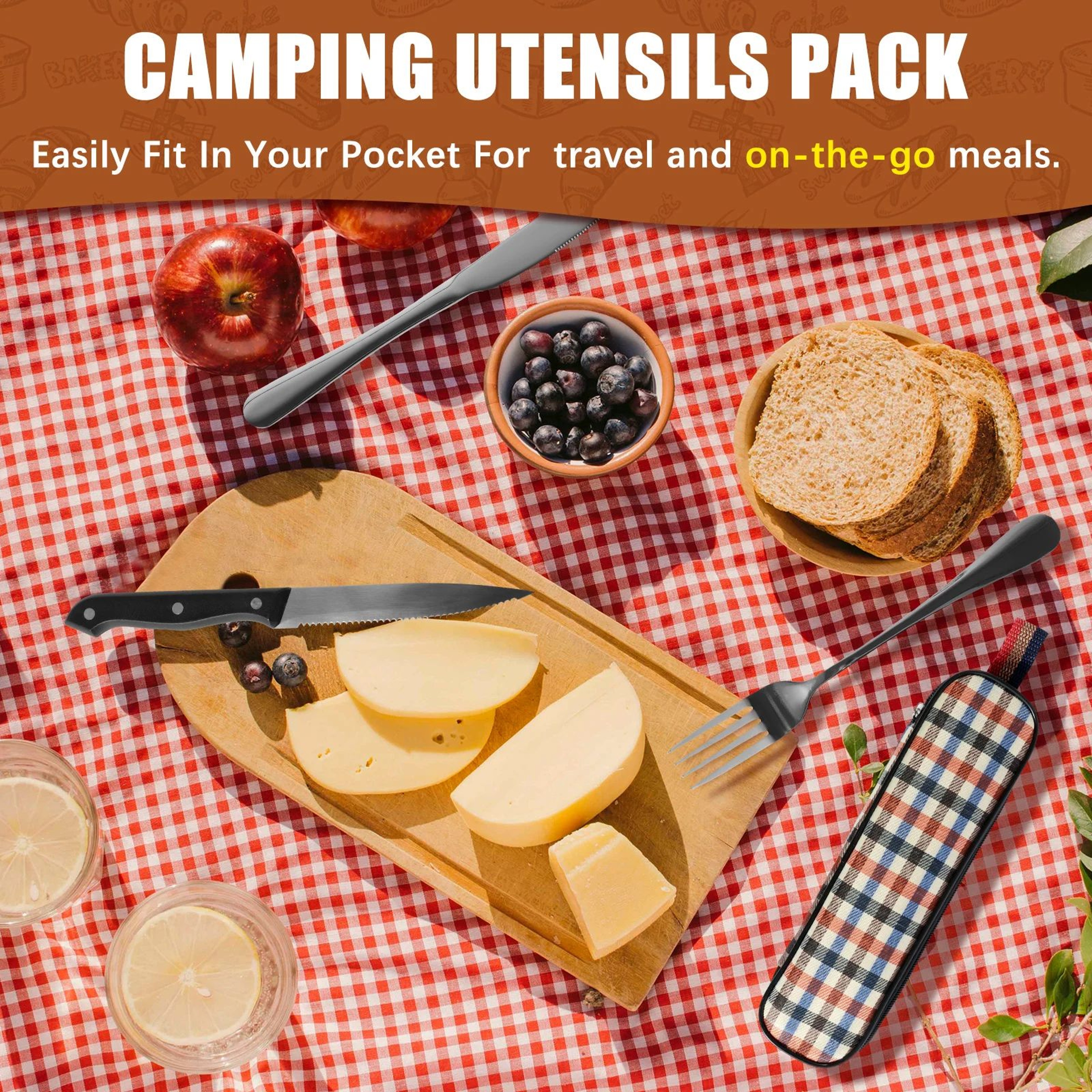 Portable Travel Cutlery Set 10 Piece Stainless Steel Travel Utensils With Storage Bag For Camping P 2