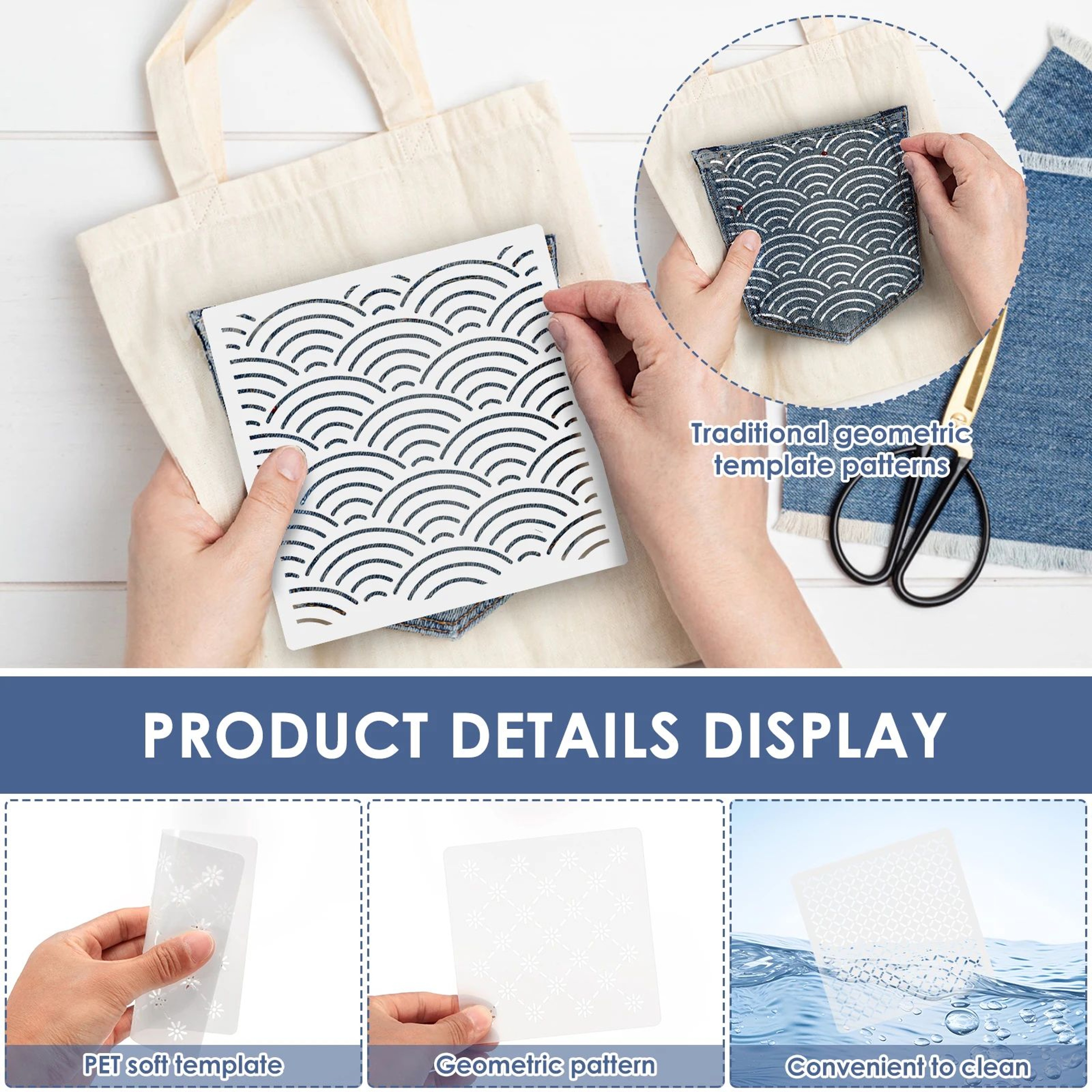 Complete Sashiko Kit With Sashiko Stencils Thread Needles Thimble And Fabric For Hand Embroidery 3