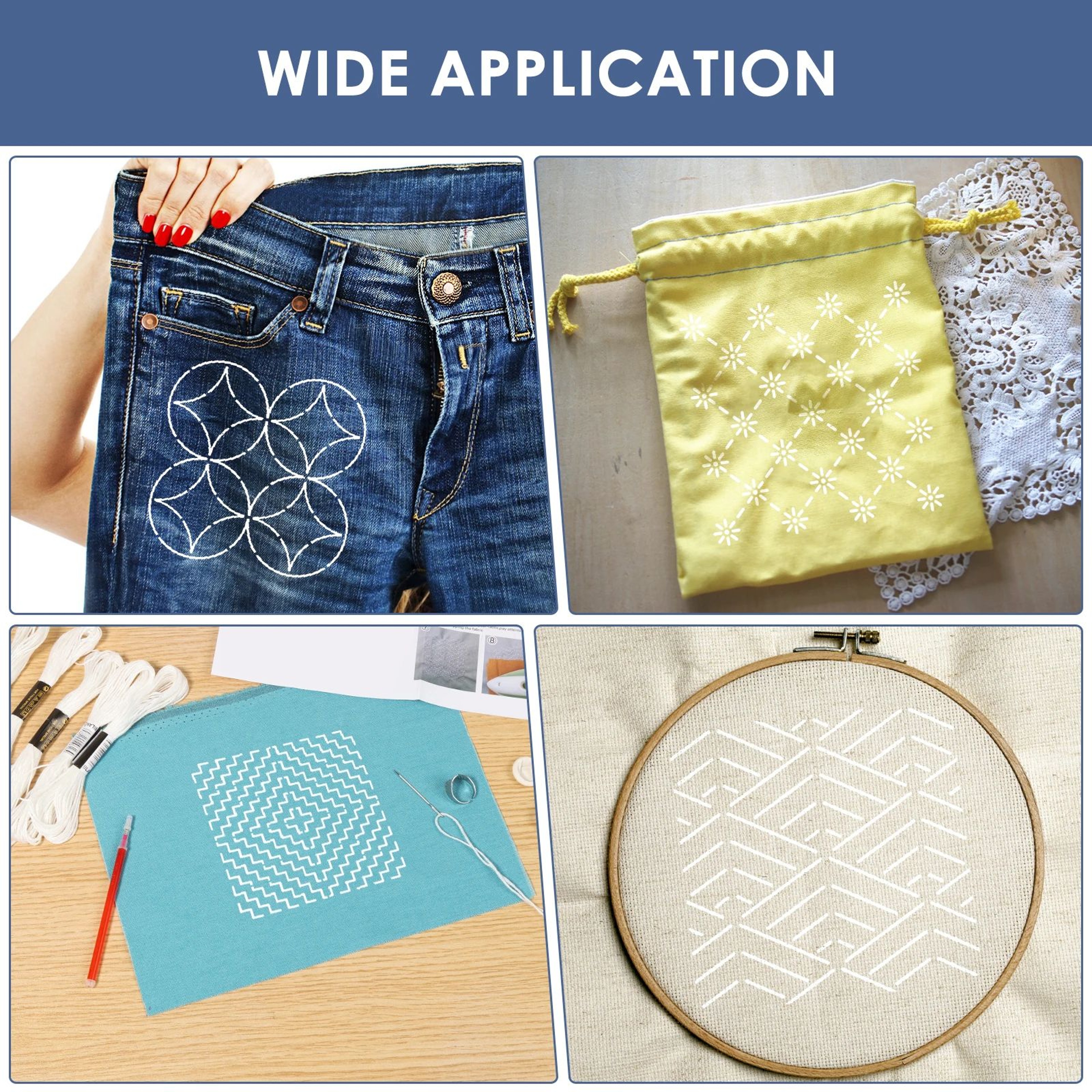 Complete Sashiko Kit With Sashiko Stencils Thread Needles Thimble And Fabric For Hand Embroidery 4